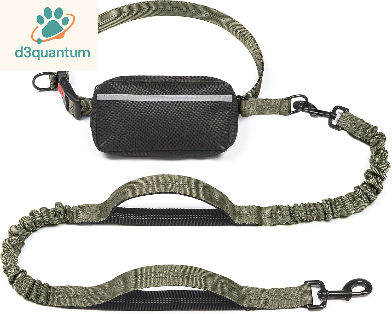 Iyoshop Hands-Free Dog Leash with Zipper Pouch, Dual Padded Handles, and Durable Bungee for Walking, Jogging, and Running (Medium, 8-25 lbs, Black)