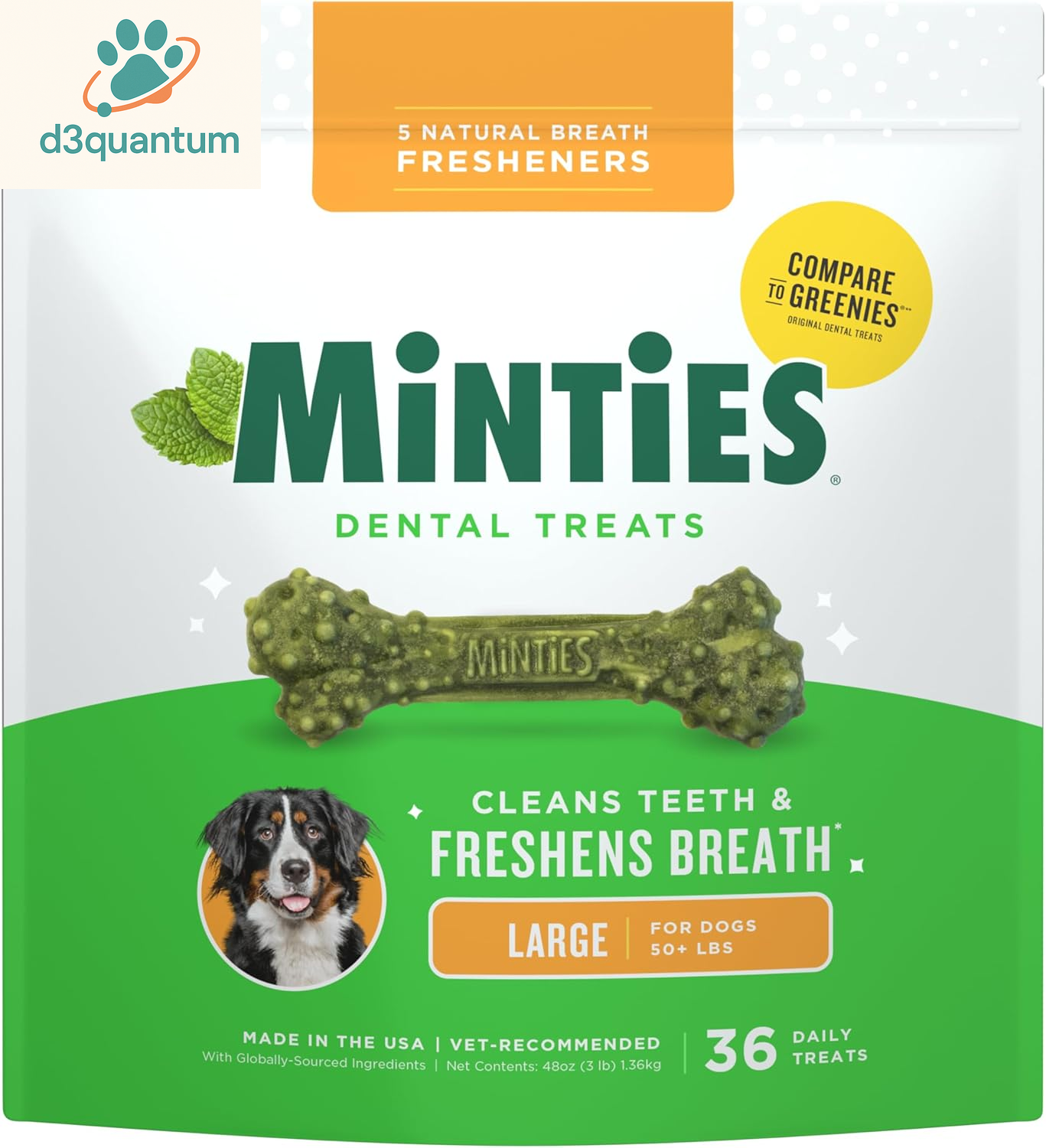 Minties Dental Chews for Small Dogs, 40 Count - Veterinarian-Recommended Mint-Flavored Treats for Dogs Weighing 5-24 lbs, Promotes Oral Hygiene by Reducing Plaque, Tartar, and Bad Breath