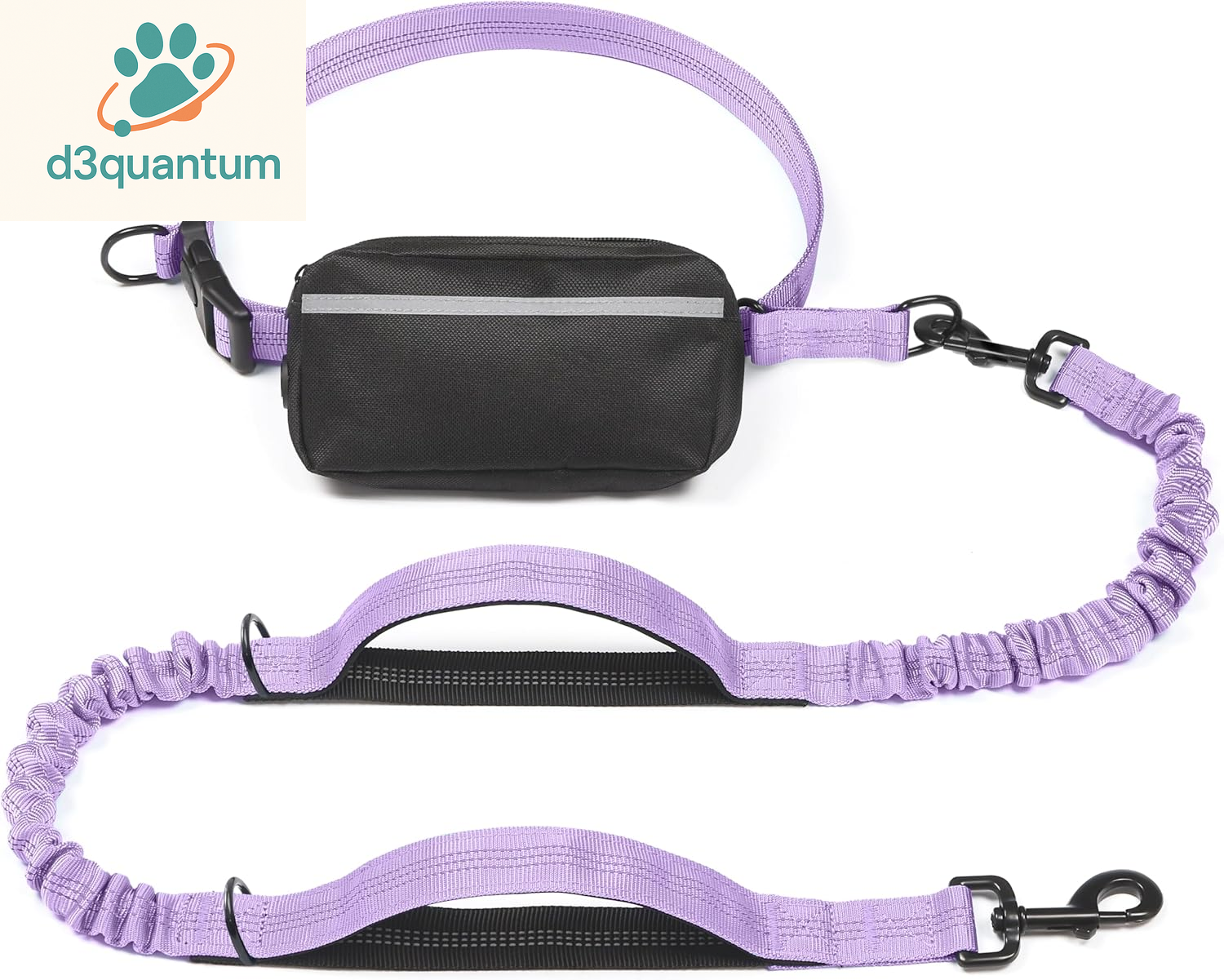 Iyoshop Hands-Free Dog Leash with Zipper Pouch, Dual Padded Handles, and Durable Bungee for Walking, Jogging, and Running (Medium, 8-25 lbs, Black)