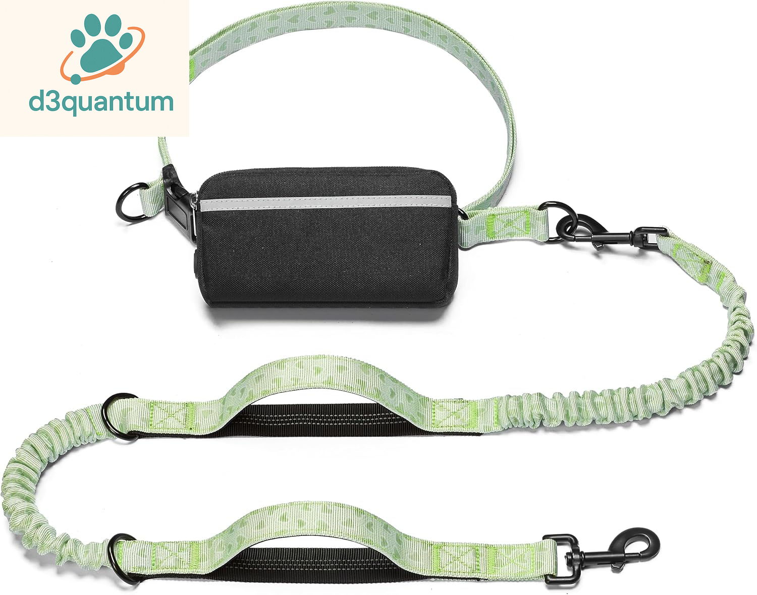 Iyoshop Hands-Free Dog Leash with Zipper Pouch, Dual Padded Handles, and Durable Bungee for Walking, Jogging, and Running (Medium, 8-25 lbs, Black)