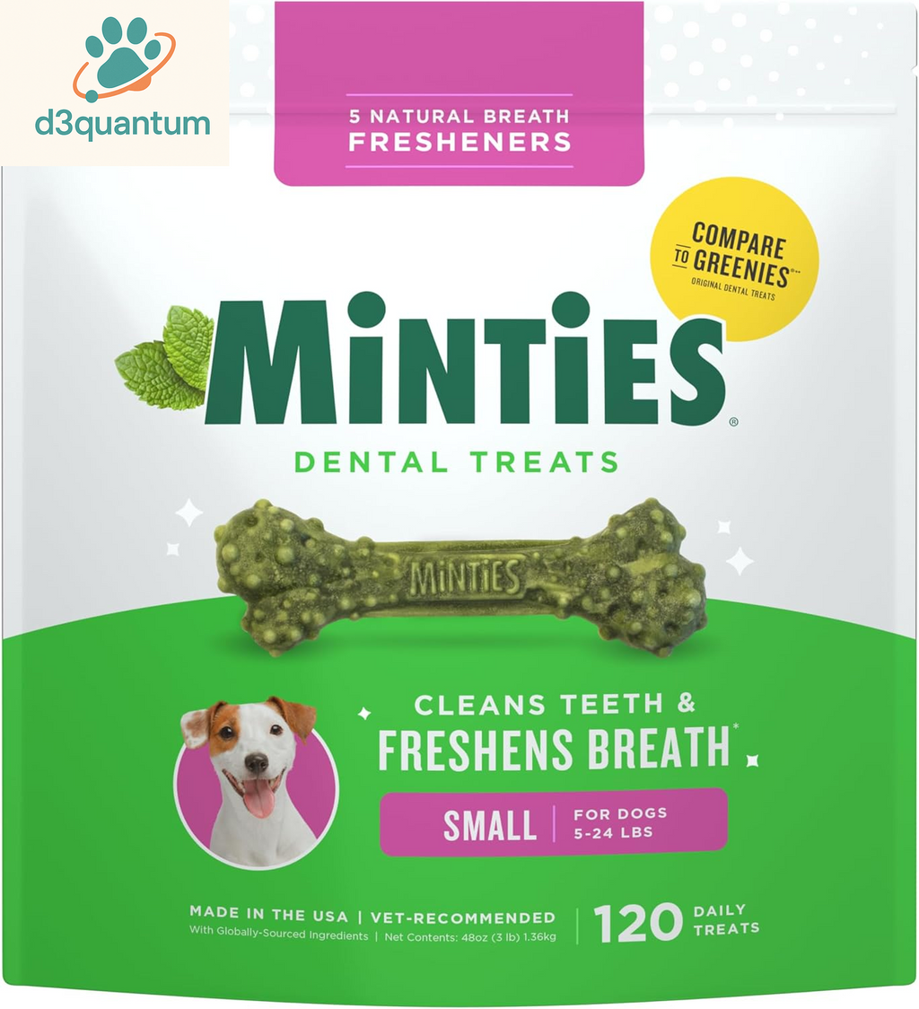 Minties Dental Chews for Small Dogs, 40 Count - Veterinarian-Recommended Mint-Flavored Treats for Dogs Weighing 5-24 lbs, Promotes Oral Hygiene by Reducing Plaque, Tartar, and Bad Breath