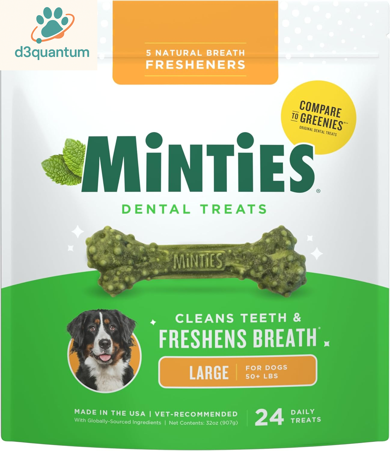 Minties Dental Chews for Small Dogs, 40 Count - Veterinarian-Recommended Mint-Flavored Treats for Dogs Weighing 5-24 lbs, Promotes Oral Hygiene by Reducing Plaque, Tartar, and Bad Breath