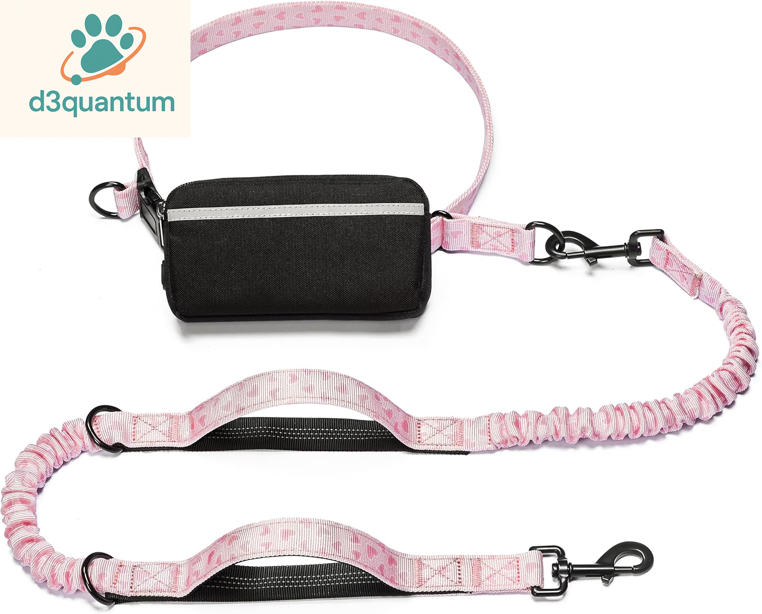 Iyoshop Hands-Free Dog Leash with Zipper Pouch, Dual Padded Handles, and Durable Bungee for Walking, Jogging, and Running (Medium, 8-25 lbs, Black)