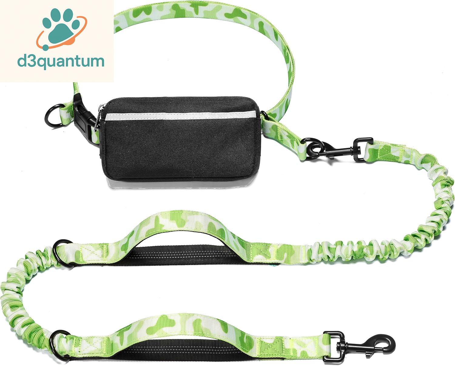 Iyoshop Hands-Free Dog Leash with Zipper Pouch, Dual Padded Handles, and Durable Bungee for Walking, Jogging, and Running (Medium, 8-25 lbs, Black)