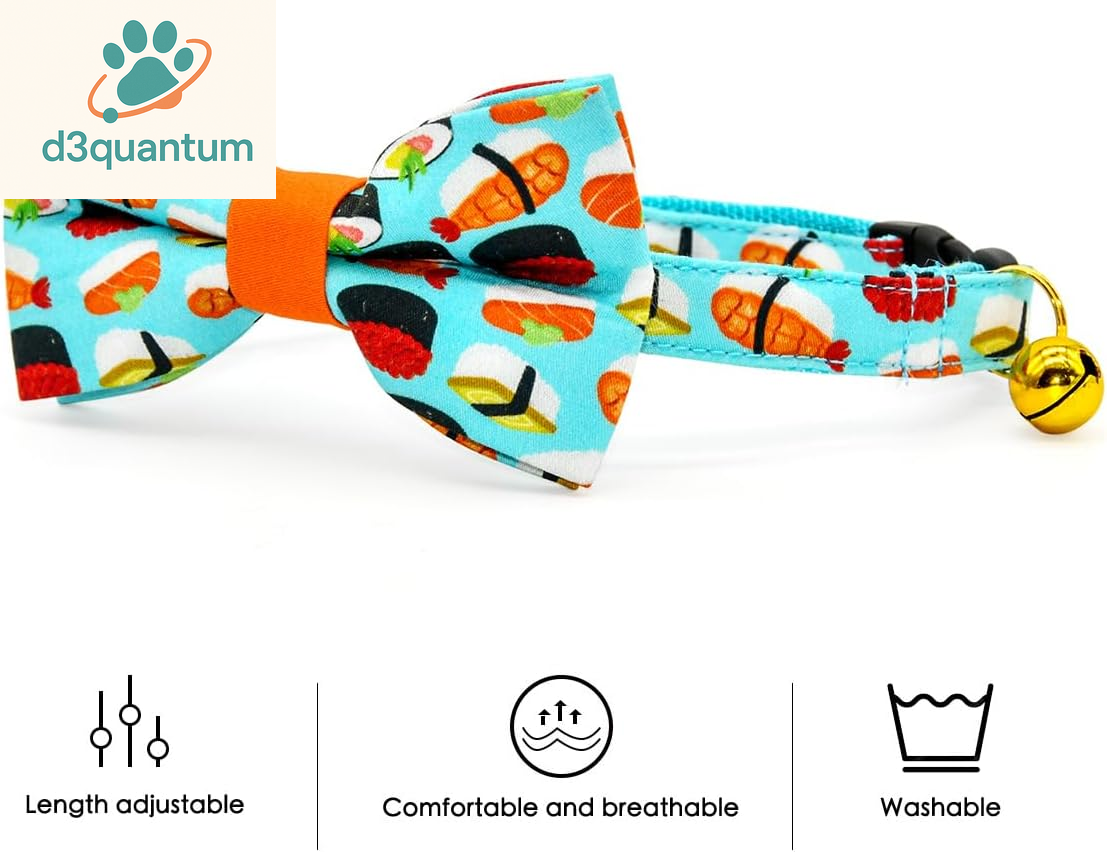Sushi-Themed Breakaway Safety Collar and Bowtie Set for Kittens - Ideal for Weddings and Birthdays