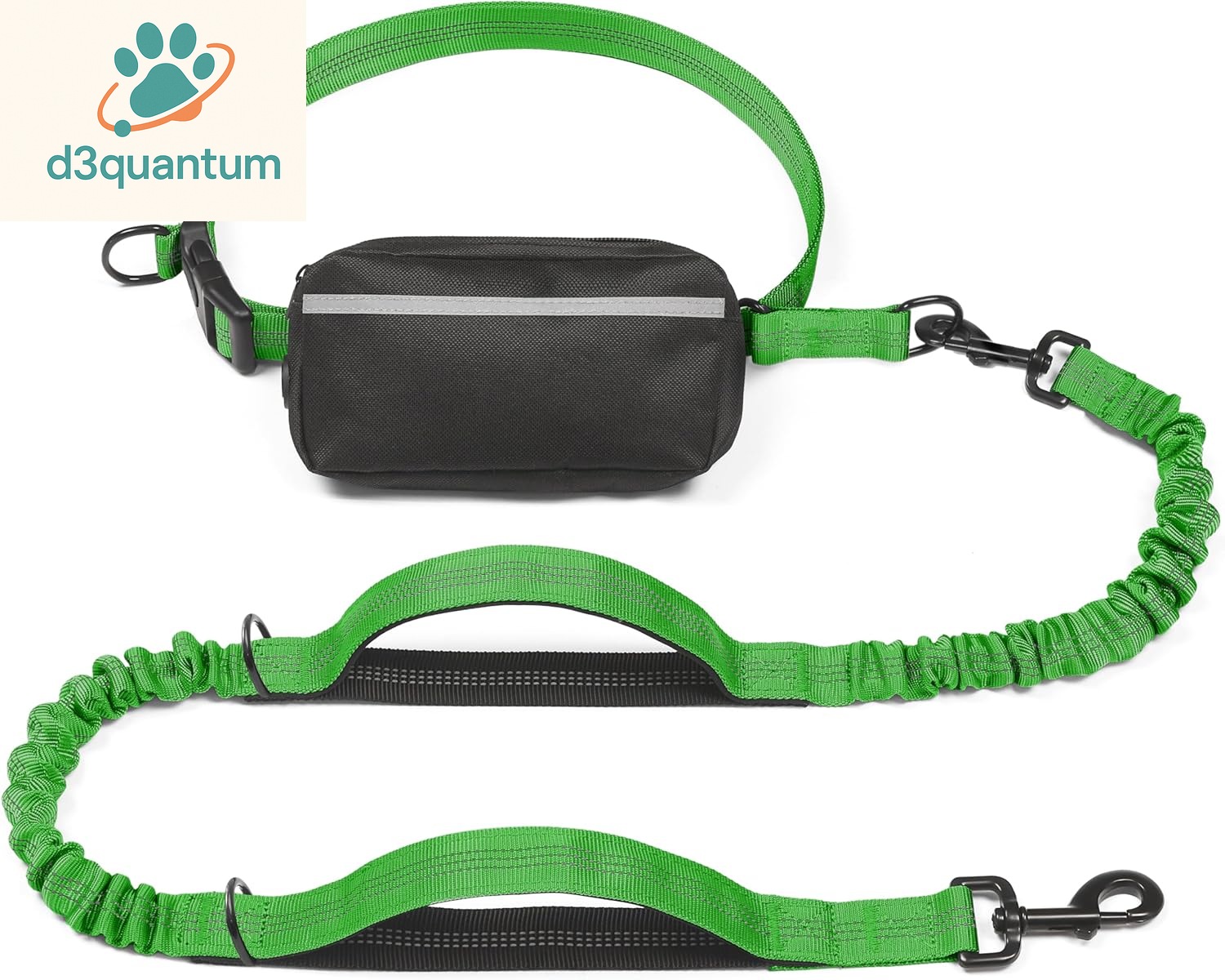 Iyoshop Hands-Free Dog Leash with Zipper Pouch, Dual Padded Handles, and Durable Bungee for Walking, Jogging, and Running (Medium, 8-25 lbs, Black)