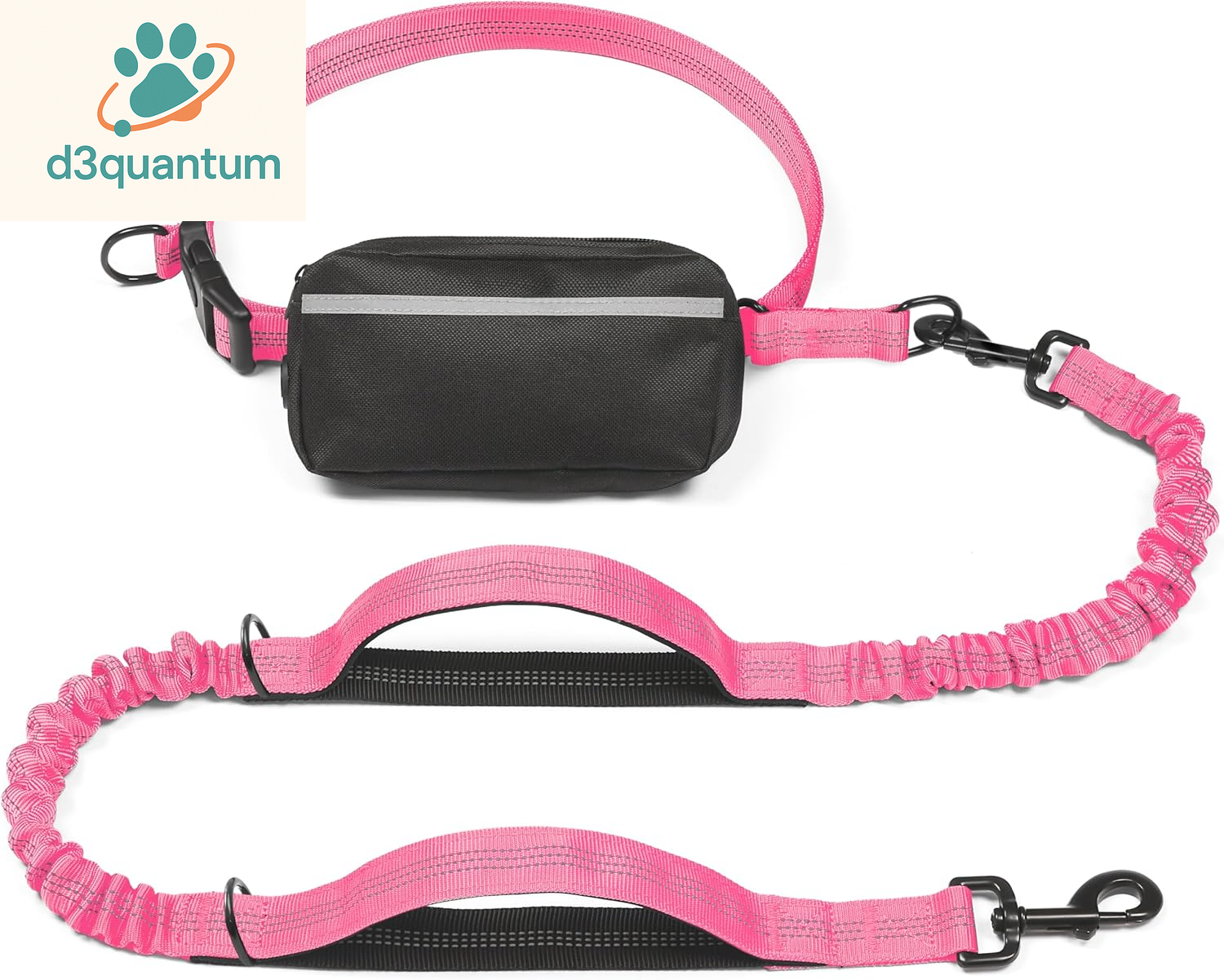Iyoshop Hands-Free Dog Leash with Zipper Pouch, Dual Padded Handles, and Durable Bungee for Walking, Jogging, and Running (Medium, 8-25 lbs, Black)