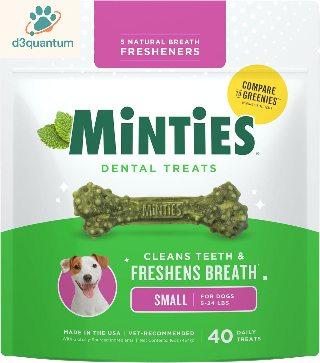 Minties Dental Chews for Small Dogs, 40 Count - Veterinarian-Recommended Mint-Flavored Treats for Dogs Weighing 5-24 lbs, Promotes Oral Hygiene by Reducing Plaque, Tartar, and Bad Breath