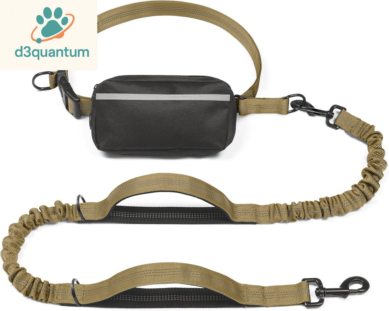 Iyoshop Hands-Free Dog Leash with Zipper Pouch, Dual Padded Handles, and Durable Bungee for Walking, Jogging, and Running (Medium, 8-25 lbs, Black)