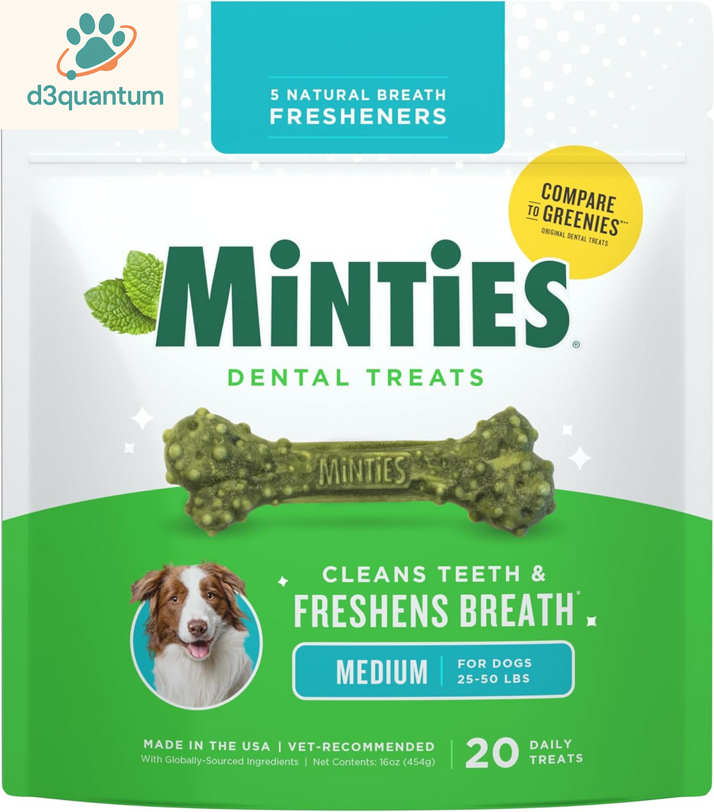 Minties Dental Chews for Small Dogs, 40 Count - Veterinarian-Recommended Mint-Flavored Treats for Dogs Weighing 5-24 lbs, Promotes Oral Hygiene by Reducing Plaque, Tartar, and Bad Breath