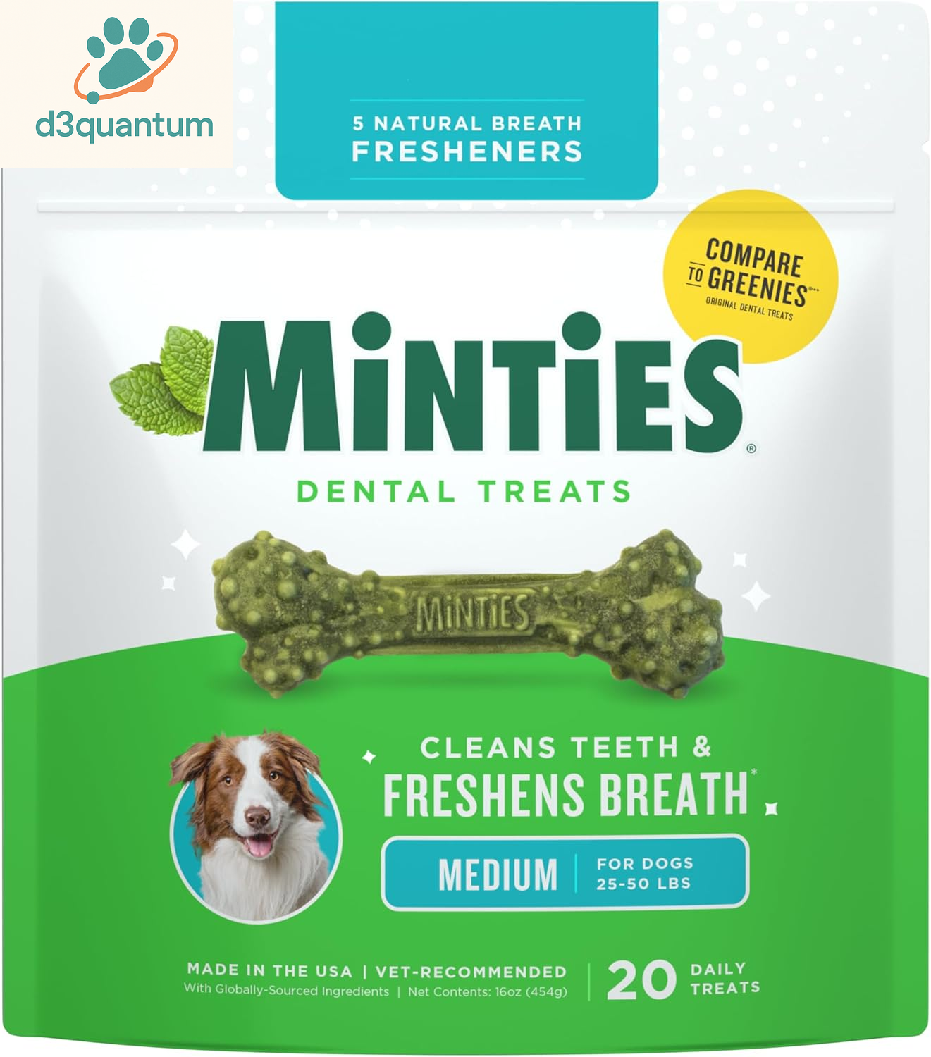 Minties Dental Chews for Small Dogs, 40 Count - Veterinarian-Recommended Mint-Flavored Treats for Dogs Weighing 5-24 lbs, Promotes Oral Hygiene by Reducing Plaque, Tartar, and Bad Breath