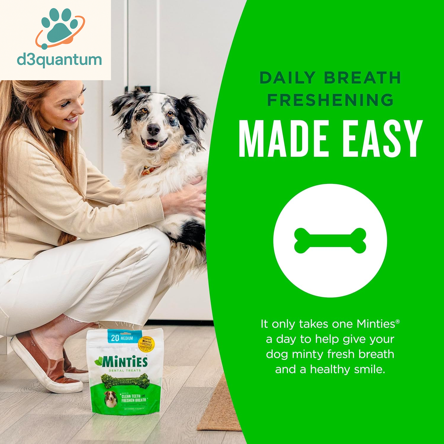 Minties Dental Chews for Small Dogs, 40 Count - Veterinarian-Recommended Mint-Flavored Treats for Dogs Weighing 5-24 lbs, Promotes Oral Hygiene by Reducing Plaque, Tartar, and Bad Breath