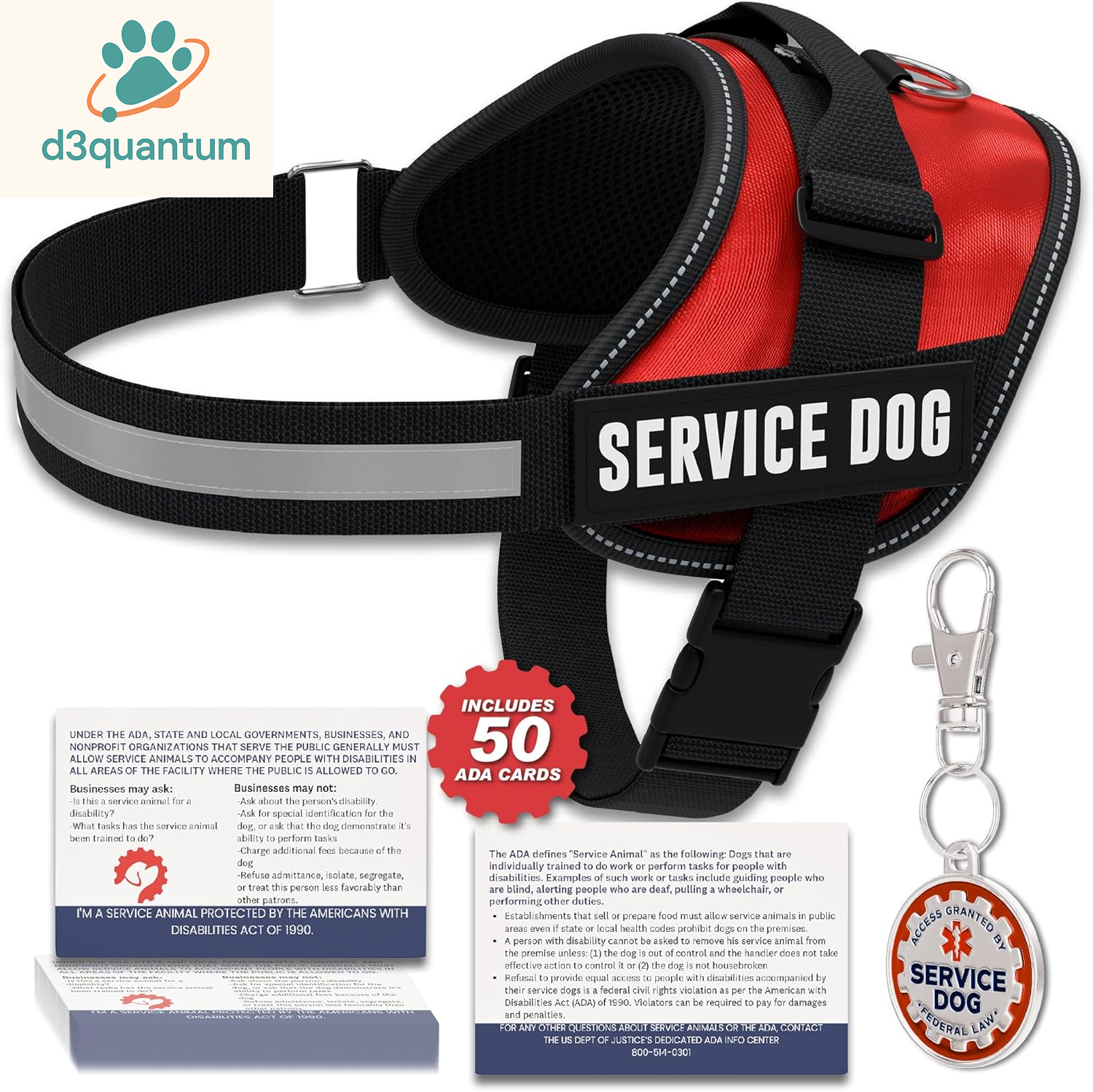 Service Dog Vest with Hook and Loop Straps and Handle - Harness Is Available in 8 Sizes from XXXS to XXL - Service Dog Harness Features Reflective Patch and Comfortable Mesh Design Bright Red