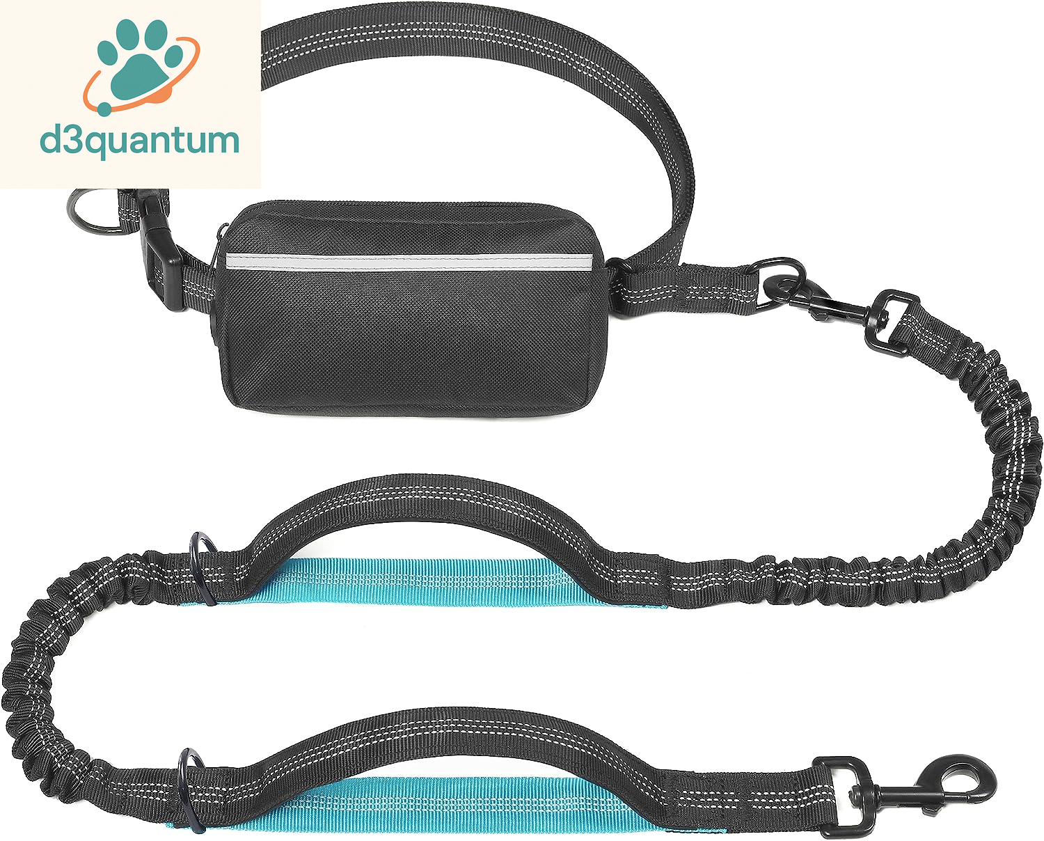 Iyoshop Hands-Free Dog Leash with Zipper Pouch, Dual Padded Handles, and Durable Bungee for Walking, Jogging, and Running (Medium, 8-25 lbs, Black)