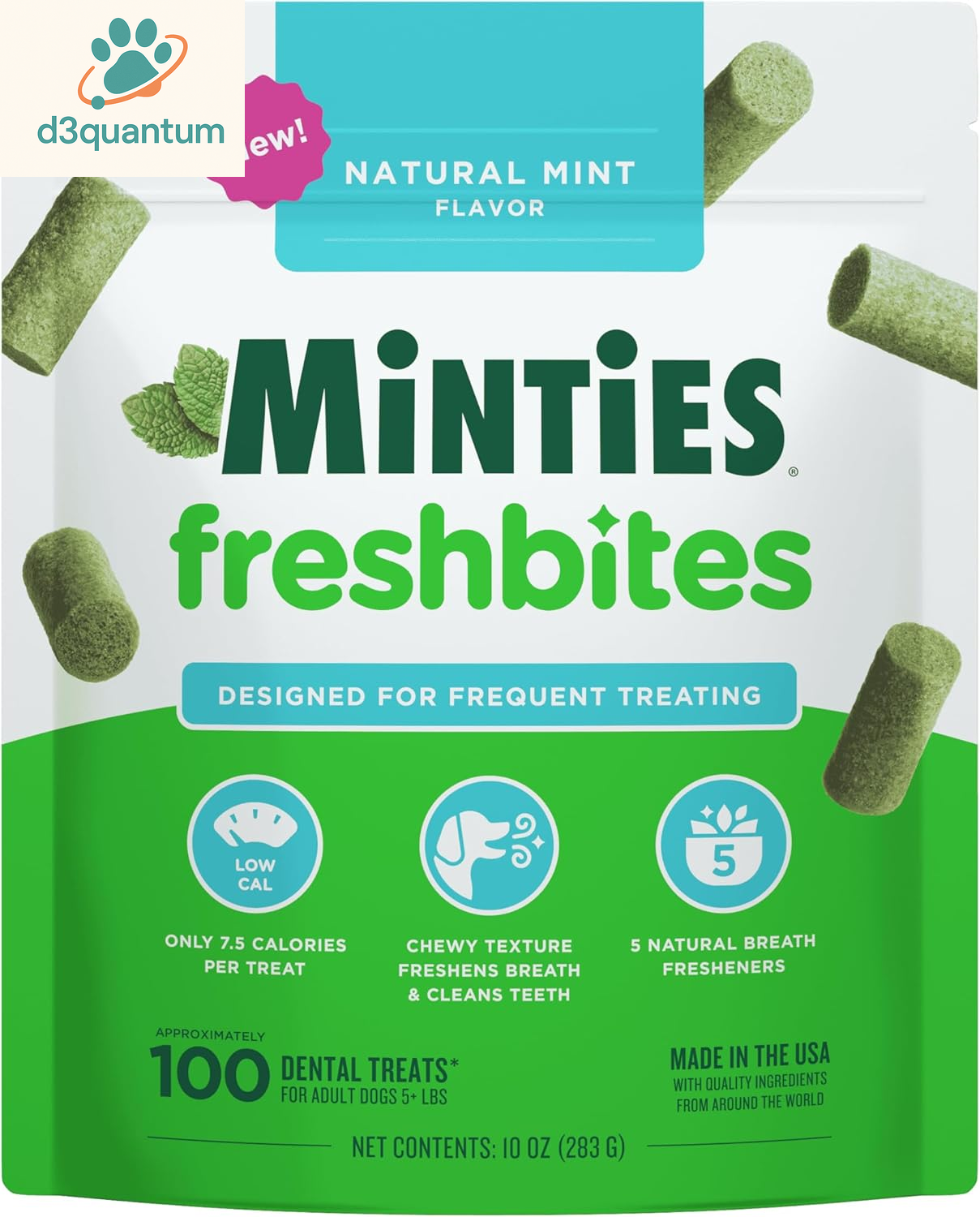 Minties Dental Chews for Small Dogs, 40 Count - Veterinarian-Recommended Mint-Flavored Treats for Dogs Weighing 5-24 lbs, Promotes Oral Hygiene by Reducing Plaque, Tartar, and Bad Breath