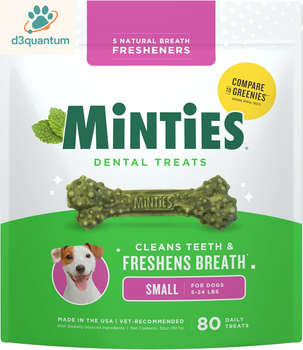 Minties Dental Chews for Small Dogs, 40 Count - Veterinarian-Recommended Mint-Flavored Treats for Dogs Weighing 5-24 lbs, Promotes Oral Hygiene by Reducing Plaque, Tartar, and Bad Breath