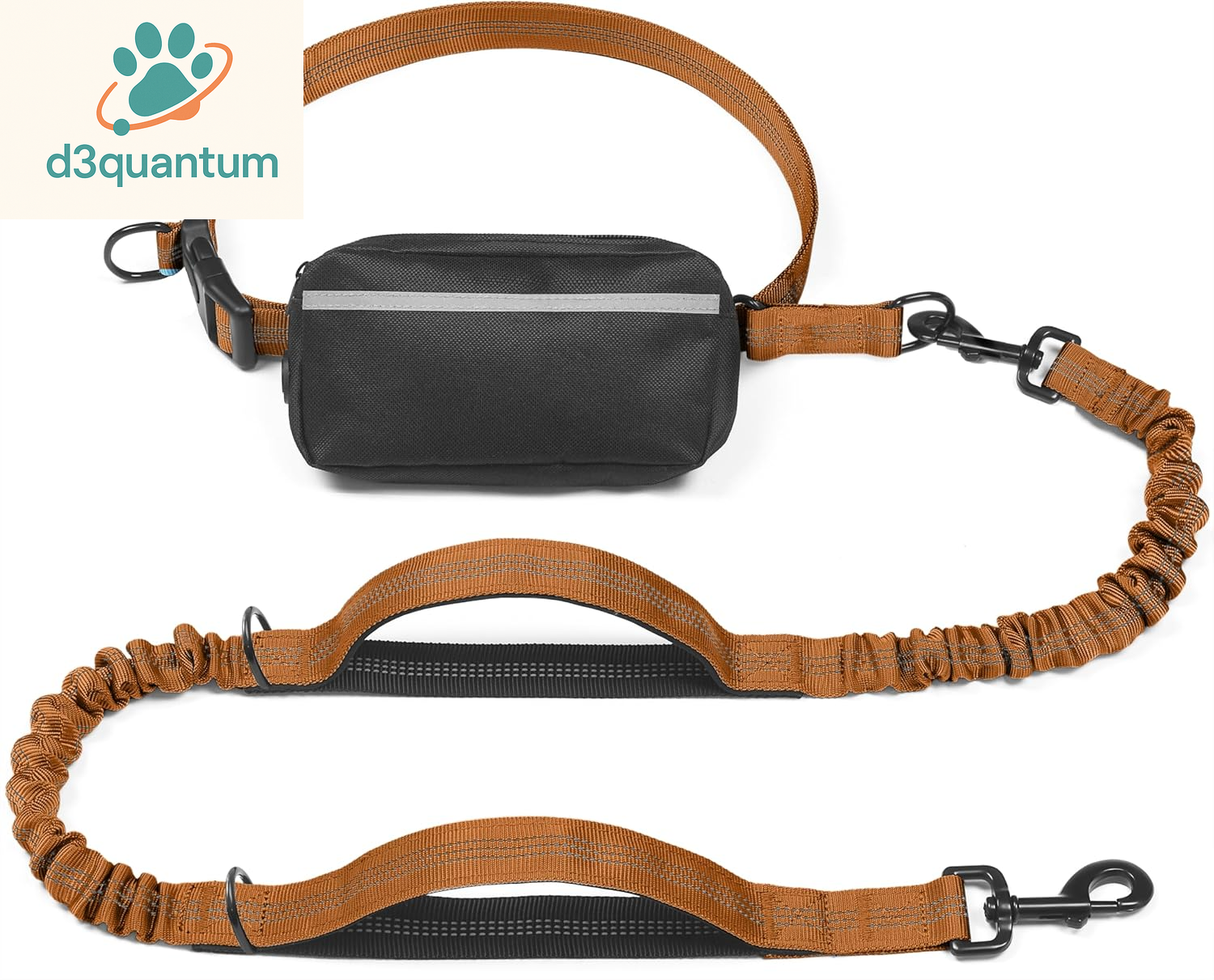 Iyoshop Hands-Free Dog Leash with Zipper Pouch, Dual Padded Handles, and Durable Bungee for Walking, Jogging, and Running (Medium, 8-25 lbs, Black)