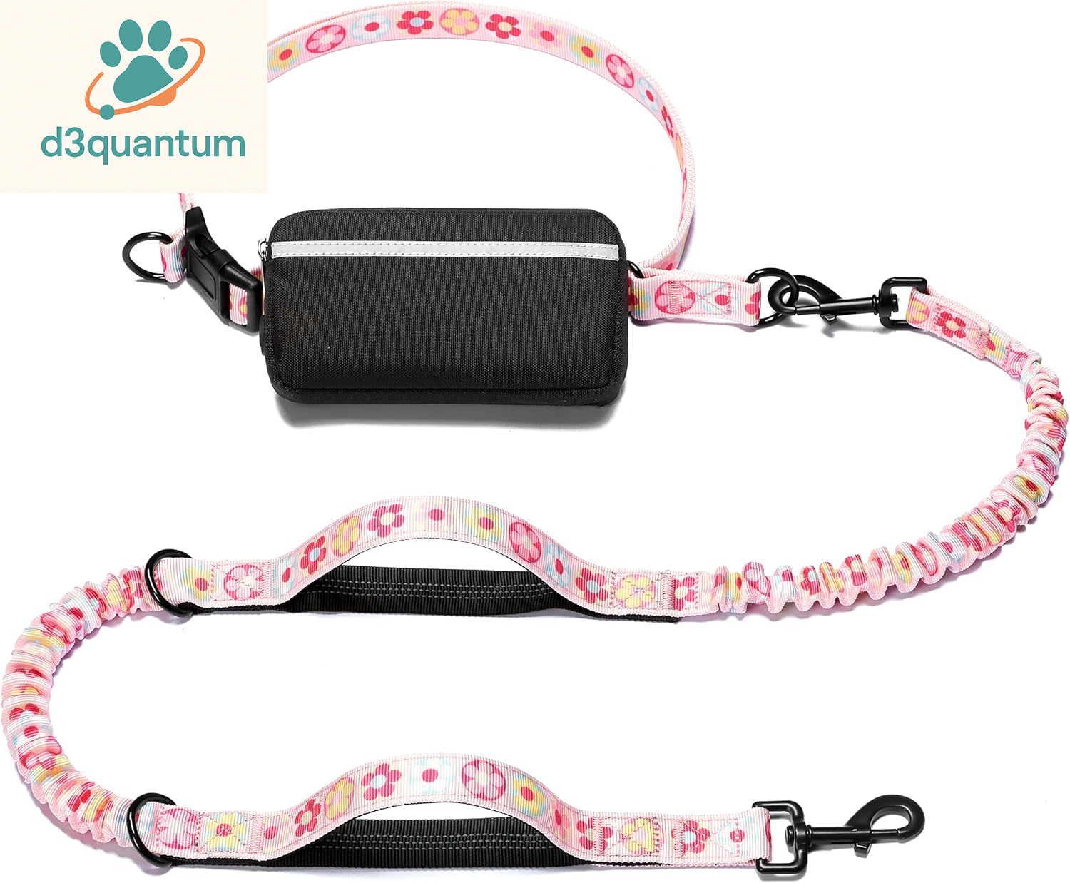 Iyoshop Hands-Free Dog Leash with Zipper Pouch, Dual Padded Handles, and Durable Bungee for Walking, Jogging, and Running (Medium, 8-25 lbs, Black)