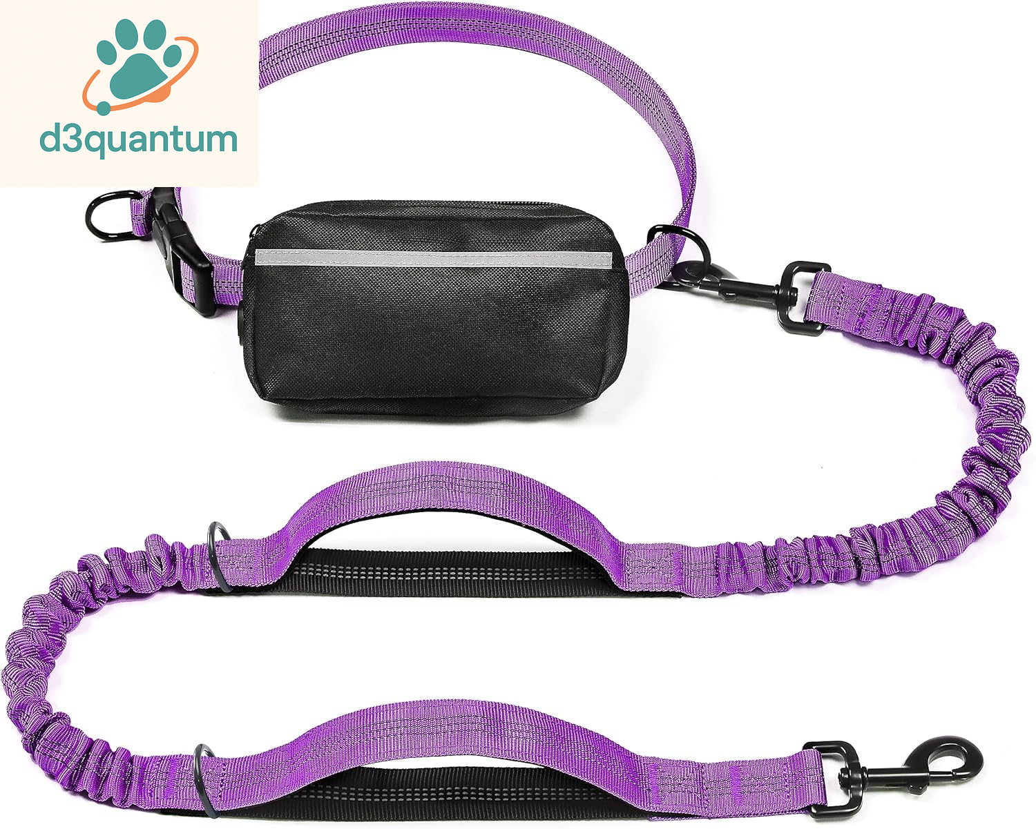 Iyoshop Hands-Free Dog Leash with Zipper Pouch, Dual Padded Handles, and Durable Bungee for Walking, Jogging, and Running (Medium, 8-25 lbs, Black)