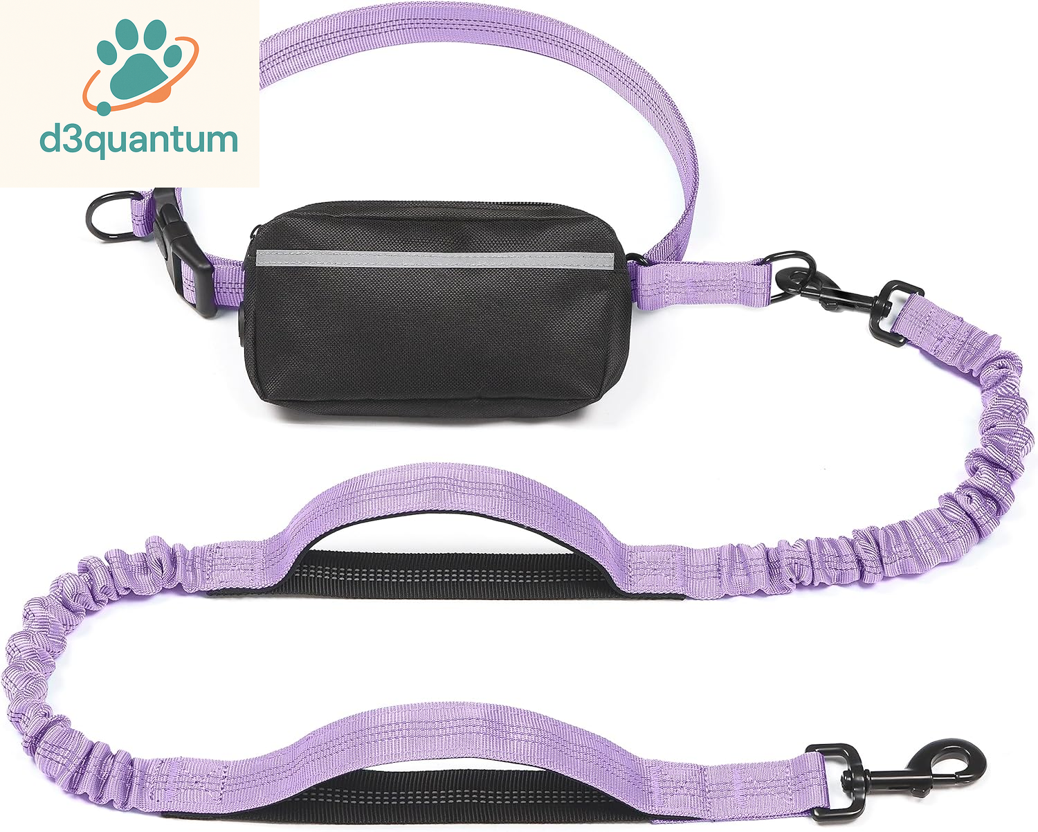 Iyoshop Hands-Free Dog Leash with Zipper Pouch, Dual Padded Handles, and Durable Bungee for Walking, Jogging, and Running (Medium, 8-25 lbs, Black)