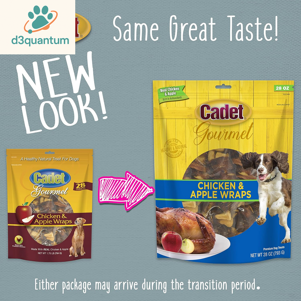 Cadet Gourmet Chicken & Apple Wrapped Dog Treats Wraps - Healthy & Natural Chicken & Apple Dog Training Treats for Small & Large Dogs - Inspected & Tested in USA (28 Oz.)