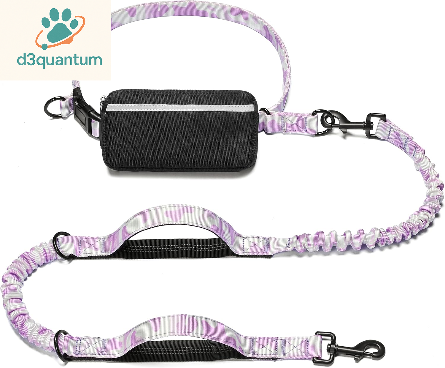 Iyoshop Hands-Free Dog Leash with Zipper Pouch, Dual Padded Handles, and Durable Bungee for Walking, Jogging, and Running (Medium, 8-25 lbs, Black)