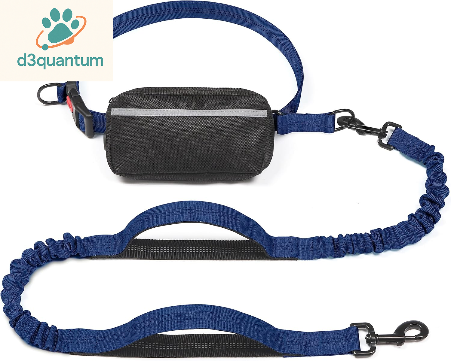 Iyoshop Hands-Free Dog Leash with Zipper Pouch, Dual Padded Handles, and Durable Bungee for Walking, Jogging, and Running (Medium, 8-25 lbs, Black)