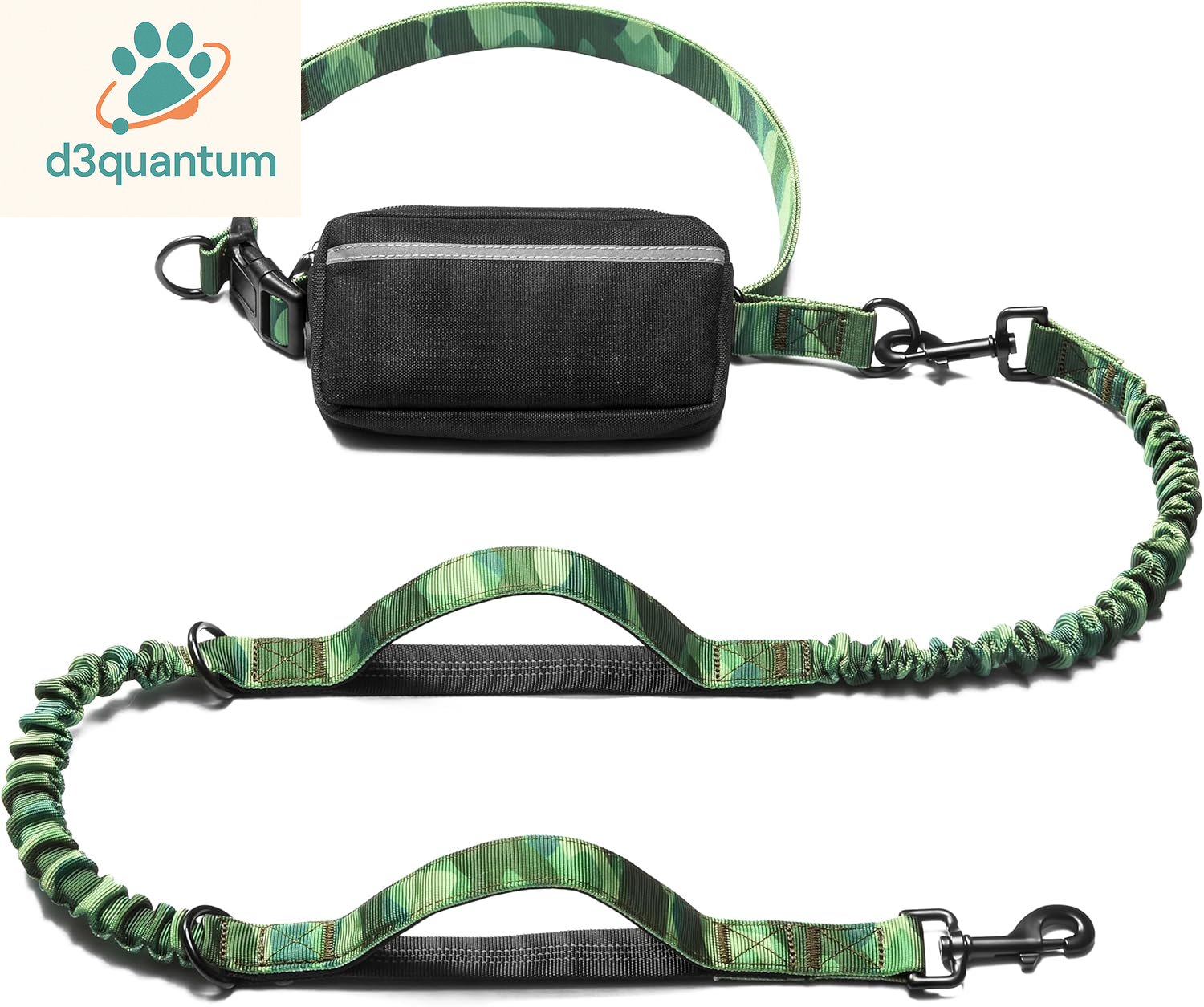 Iyoshop Hands-Free Dog Leash with Zipper Pouch, Dual Padded Handles, and Durable Bungee for Walking, Jogging, and Running (Medium, 8-25 lbs, Black)