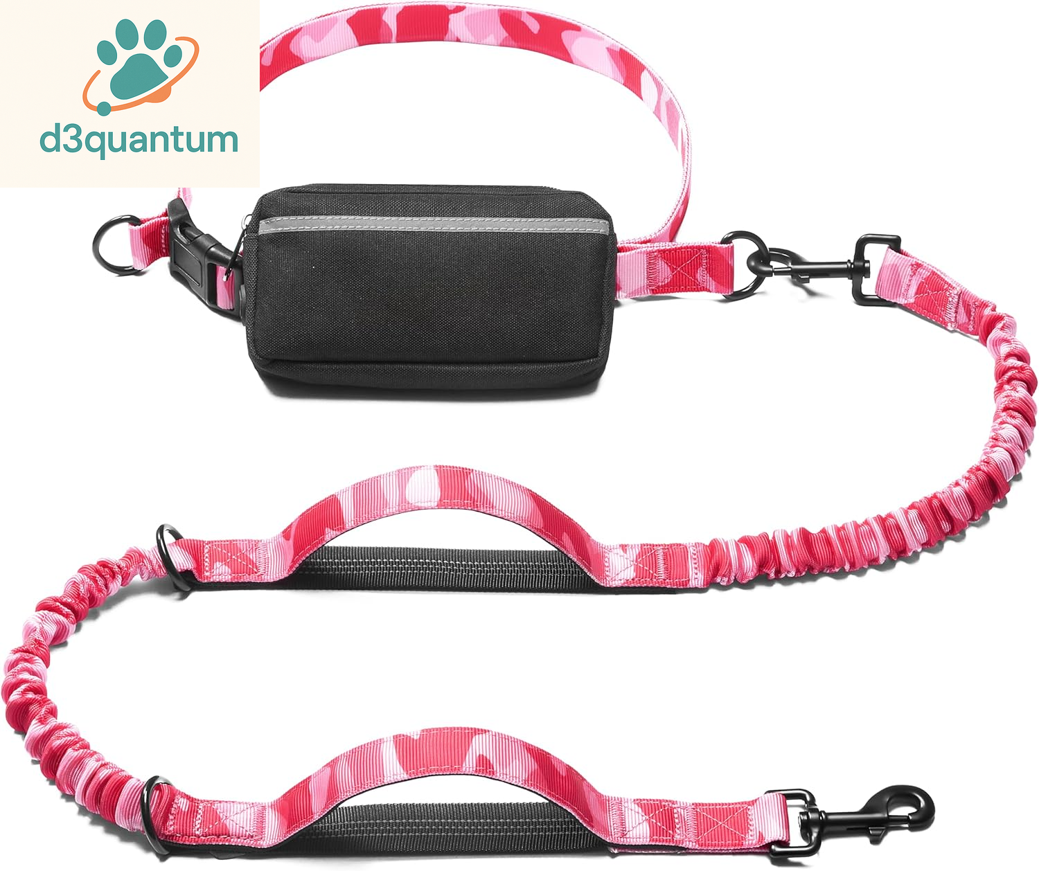 Iyoshop Hands-Free Dog Leash with Zipper Pouch, Dual Padded Handles, and Durable Bungee for Walking, Jogging, and Running (Medium, 8-25 lbs, Black)