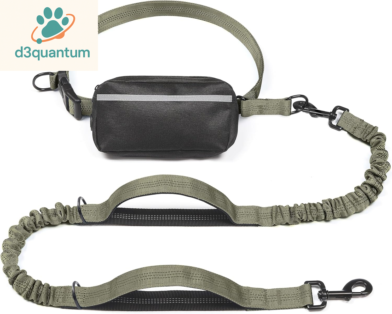 Iyoshop Hands-Free Dog Leash with Zipper Pouch, Dual Padded Handles, and Durable Bungee for Walking, Jogging, and Running (Medium, 8-25 lbs, Black)