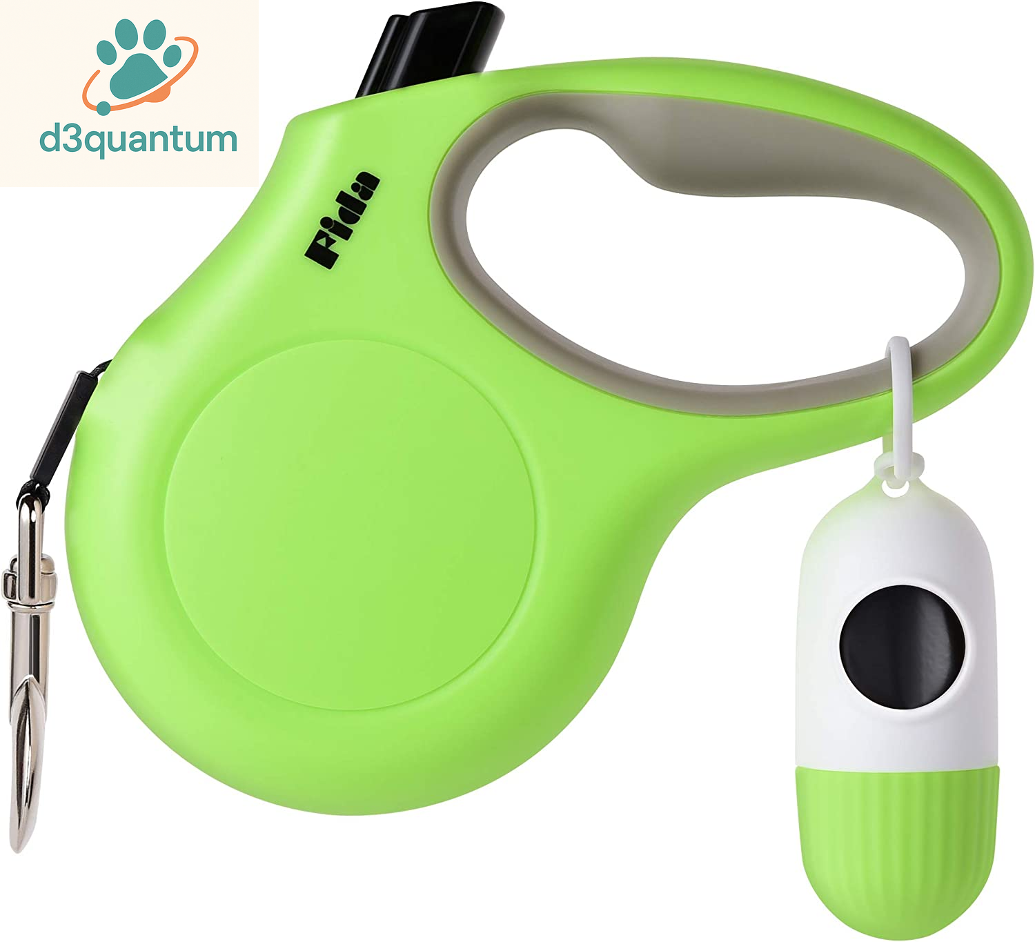 Fida Retractable Dog Leash with Dispenser and Poop Bags, 10 Ft Pet Walking Leash for X-Small Dog or Cat up to 18 Lbs, Anti-Slip Handle, Tangle Free, Reflective Nylon Tape (XS, White)
