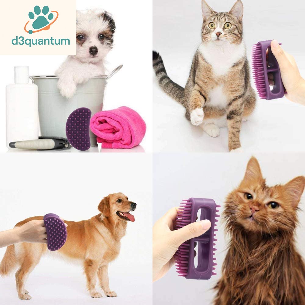Professional Soft Silicone Grooming Brush for Dogs and Cats - Ideal for Bathing and Massaging Short or Long Hair - Purple Slicker Shedding Brush