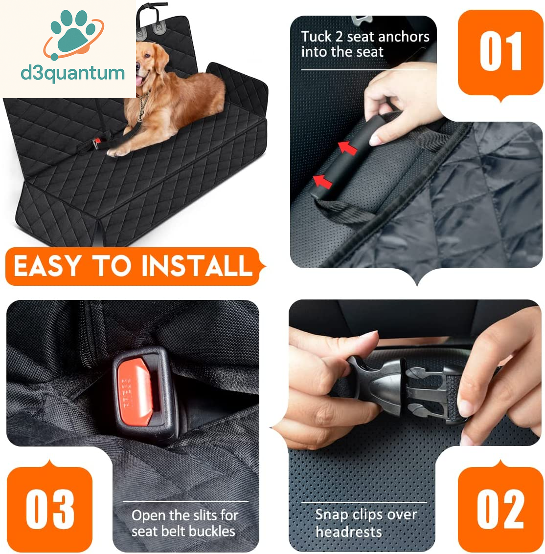 Dog Car Seat Cover, Back Seat Cover for Dogs Pet Car Seat Protector Waterproof Bench Car Seat Cover, Non-Slip Reat Seat Cover Fits Middle Armrest for Most Cars Trucks Suvs - Black