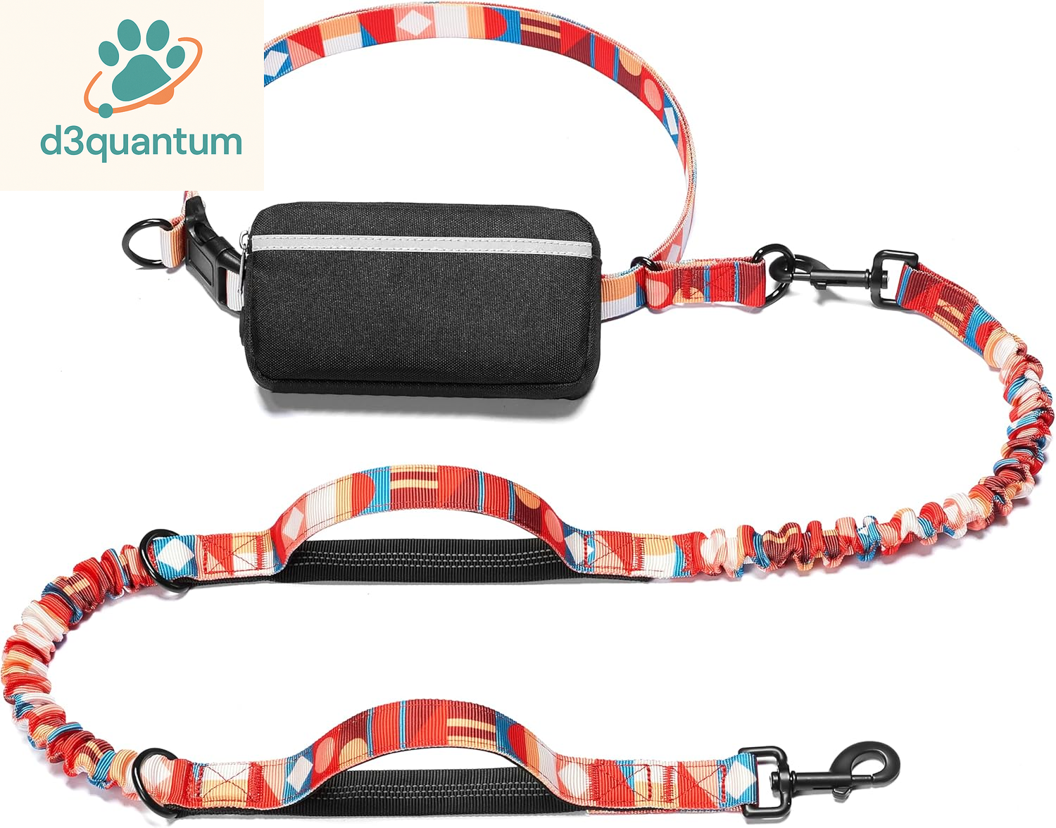 Iyoshop Hands-Free Dog Leash with Zipper Pouch, Dual Padded Handles, and Durable Bungee for Walking, Jogging, and Running (Medium, 8-25 lbs, Black)