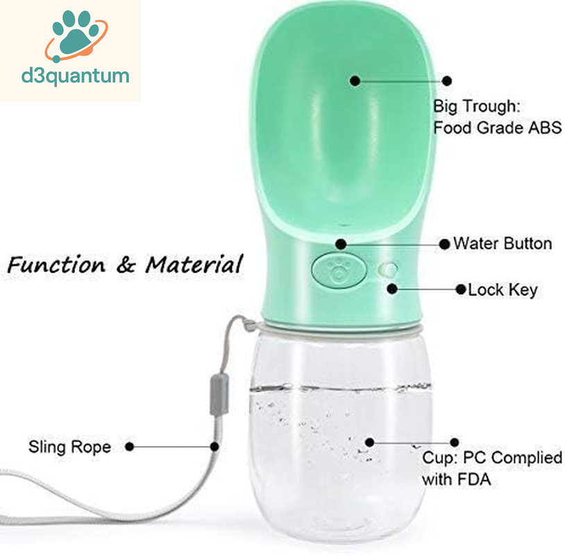 Portable Dog Water Bottle with 2.76" Trough, 12oz Leak-Proof Design for Small Pets, BPA-Free Travel Water Bottle for Hiking - Blue