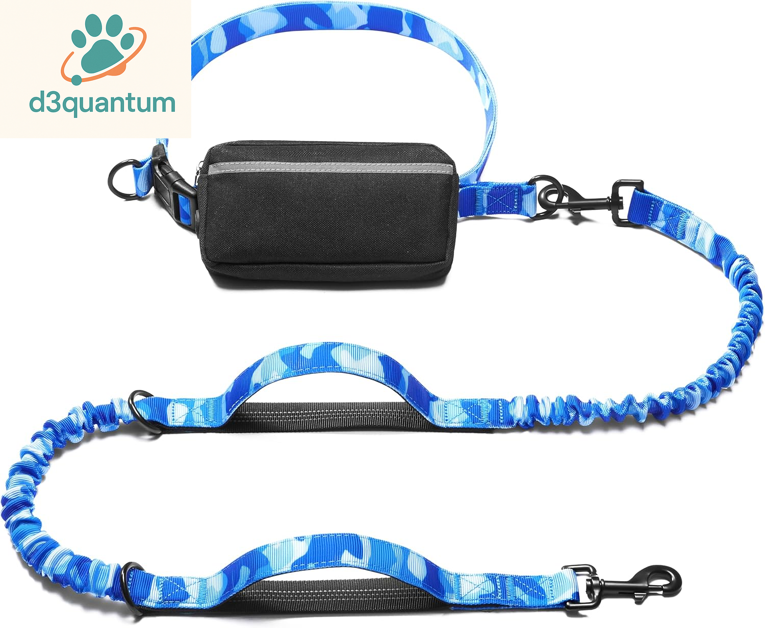 Iyoshop Hands-Free Dog Leash with Zipper Pouch, Dual Padded Handles, and Durable Bungee for Walking, Jogging, and Running (Medium, 8-25 lbs, Black)