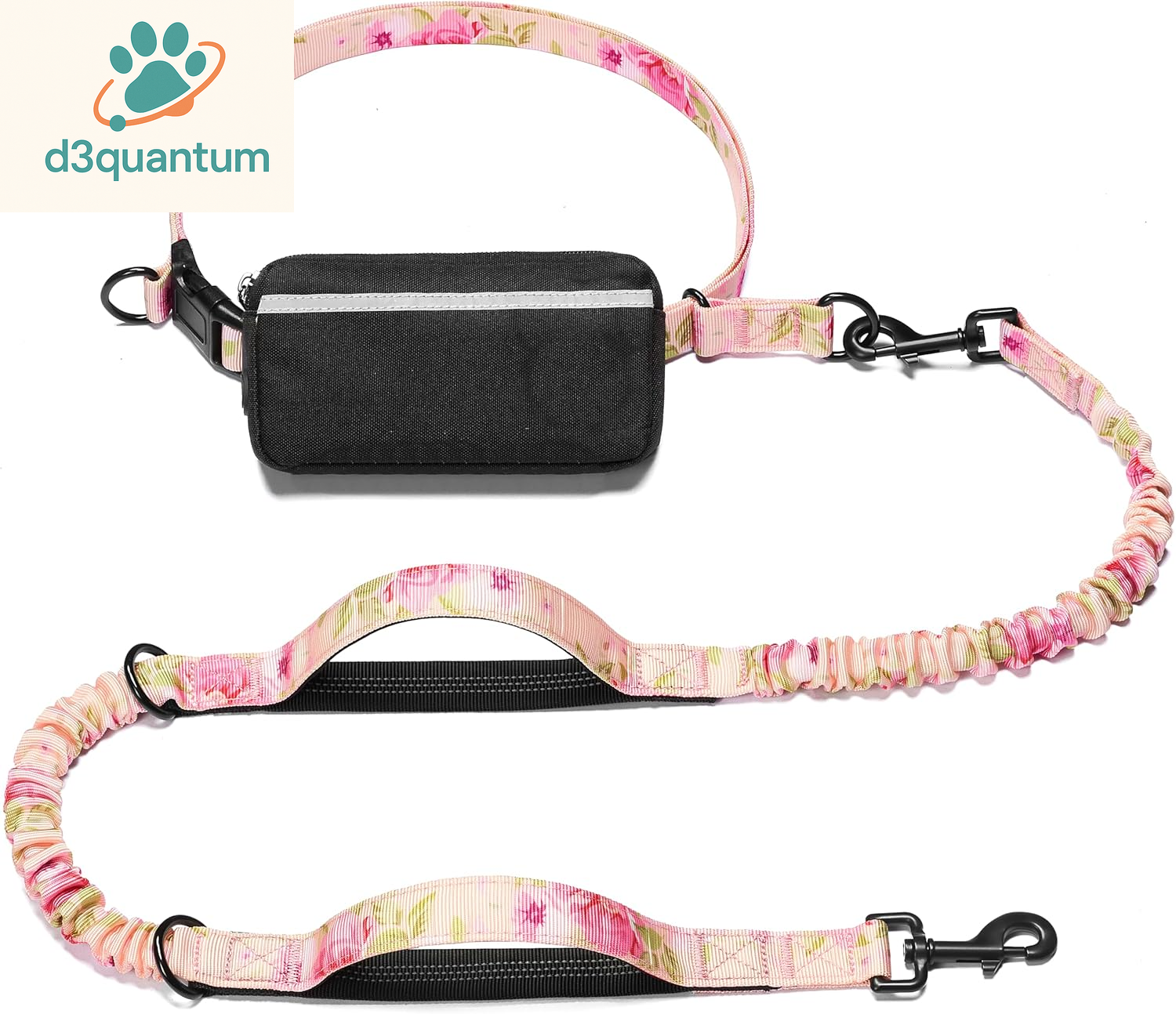 Iyoshop Hands-Free Dog Leash with Zipper Pouch, Dual Padded Handles, and Durable Bungee for Walking, Jogging, and Running (Medium, 8-25 lbs, Black)