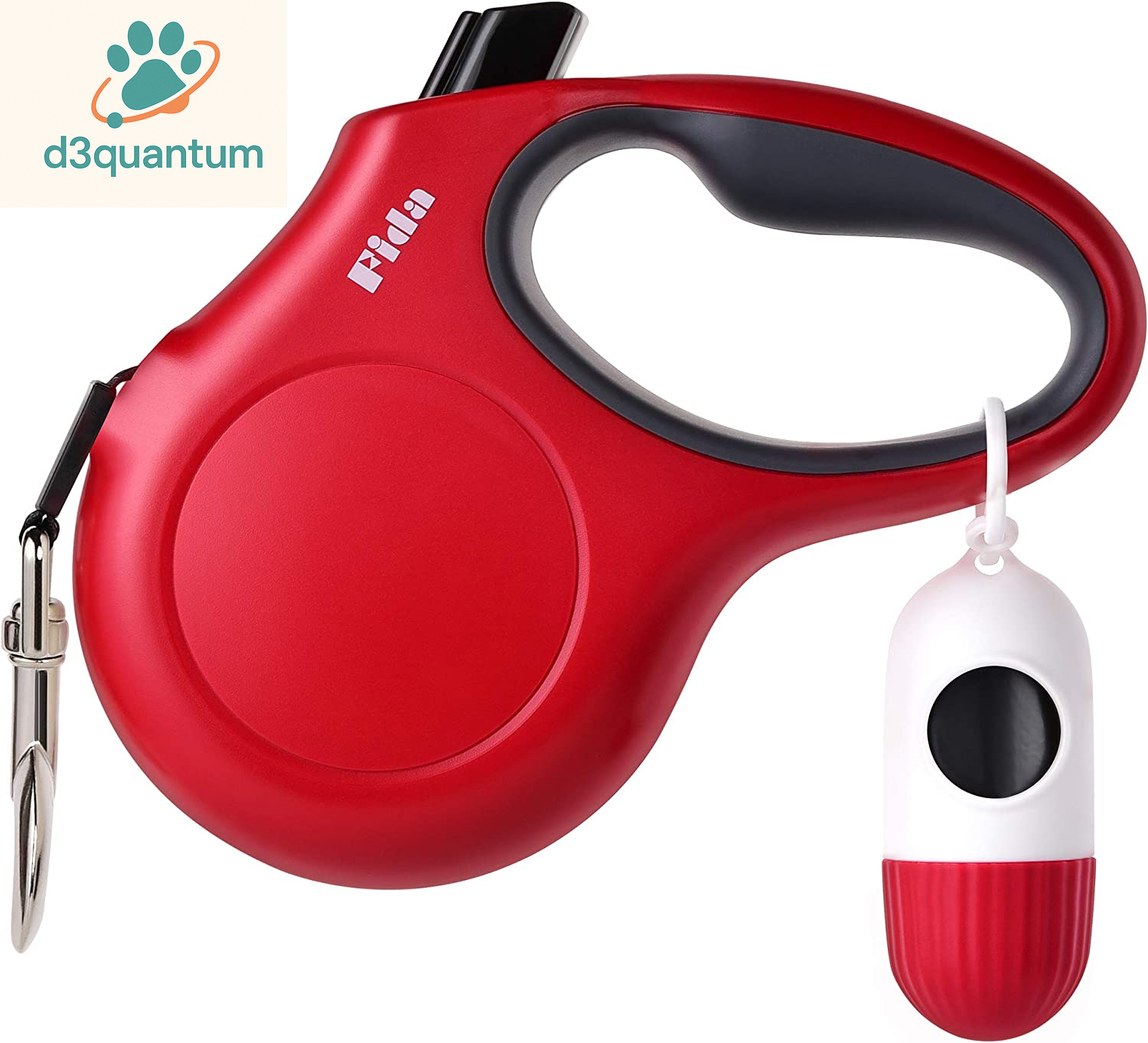 Fida Retractable Dog Leash with Dispenser and Poop Bags, 10 Ft Pet Walking Leash for X-Small Dog or Cat up to 18 Lbs, Anti-Slip Handle, Tangle Free, Reflective Nylon Tape (XS, White)