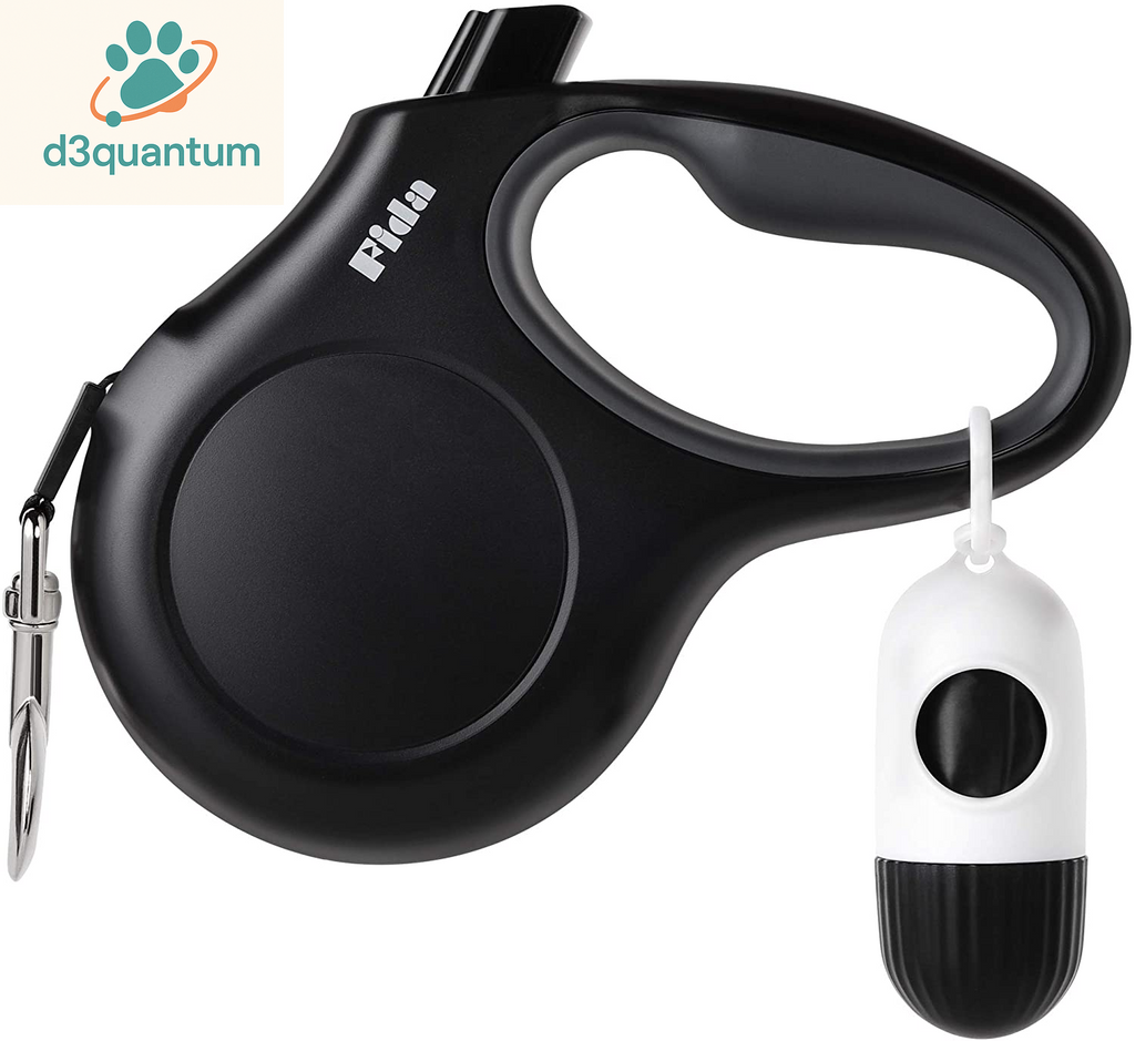 Fida Retractable Dog Leash with Dispenser and Poop Bags, 10 Ft Pet Walking Leash for X-Small Dog or Cat up to 18 Lbs, Anti-Slip Handle, Tangle Free, Reflective Nylon Tape (XS, White)