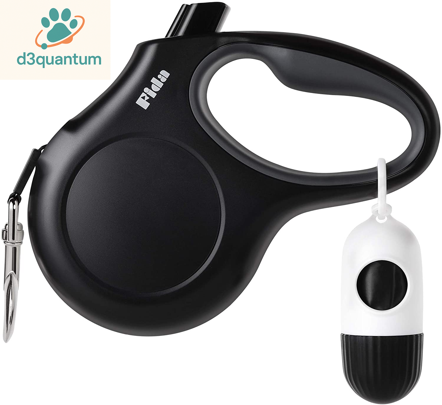 Fida Retractable Dog Leash with Dispenser and Poop Bags, 10 Ft Pet Walking Leash for X-Small Dog or Cat up to 18 Lbs, Anti-Slip Handle, Tangle Free, Reflective Nylon Tape (XS, White)