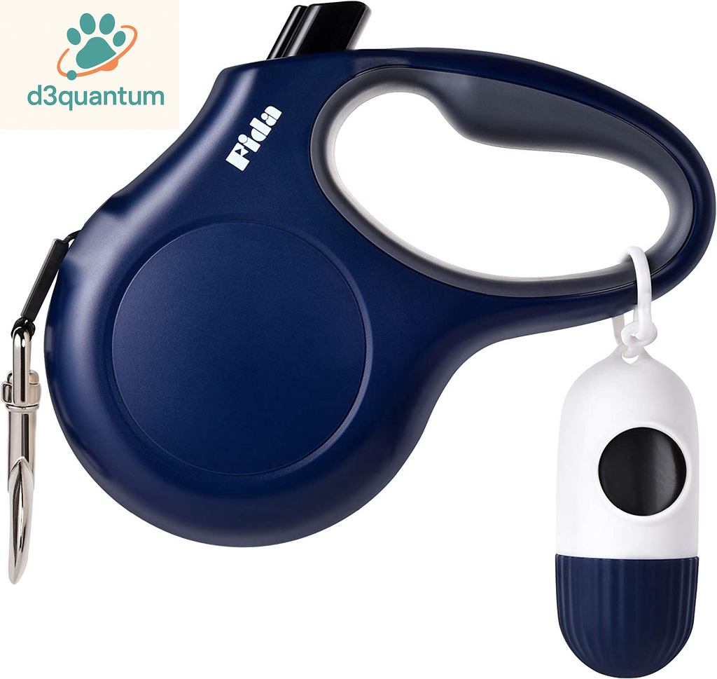 Fida Retractable Dog Leash with Dispenser and Poop Bags, 10 Ft Pet Walking Leash for X-Small Dog or Cat up to 18 Lbs, Anti-Slip Handle, Tangle Free, Reflective Nylon Tape (XS, White)