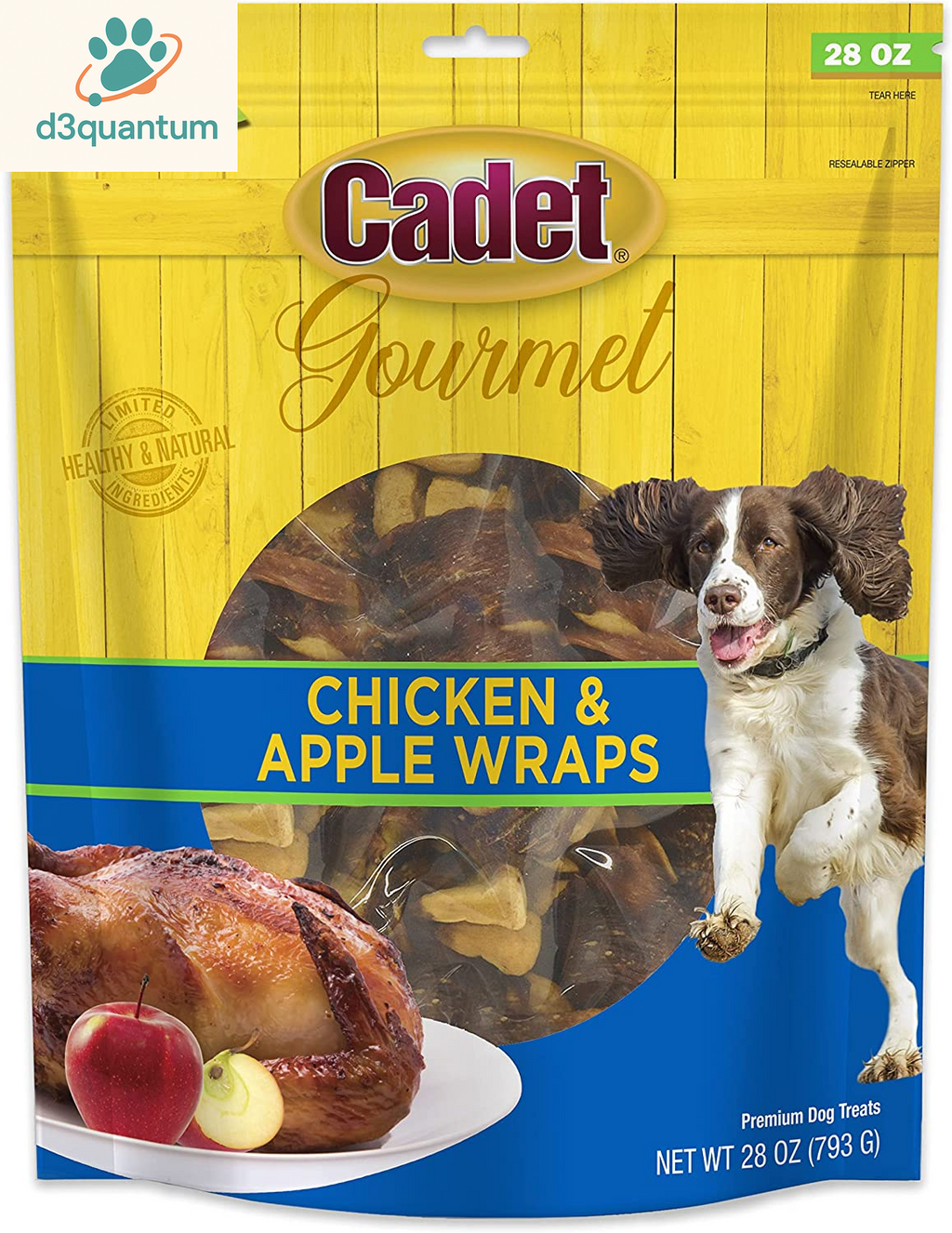 Cadet Gourmet Chicken & Apple Wrapped Dog Treats Wraps - Healthy & Natural Chicken & Apple Dog Training Treats for Small & Large Dogs - Inspected & Tested in USA (28 Oz.)