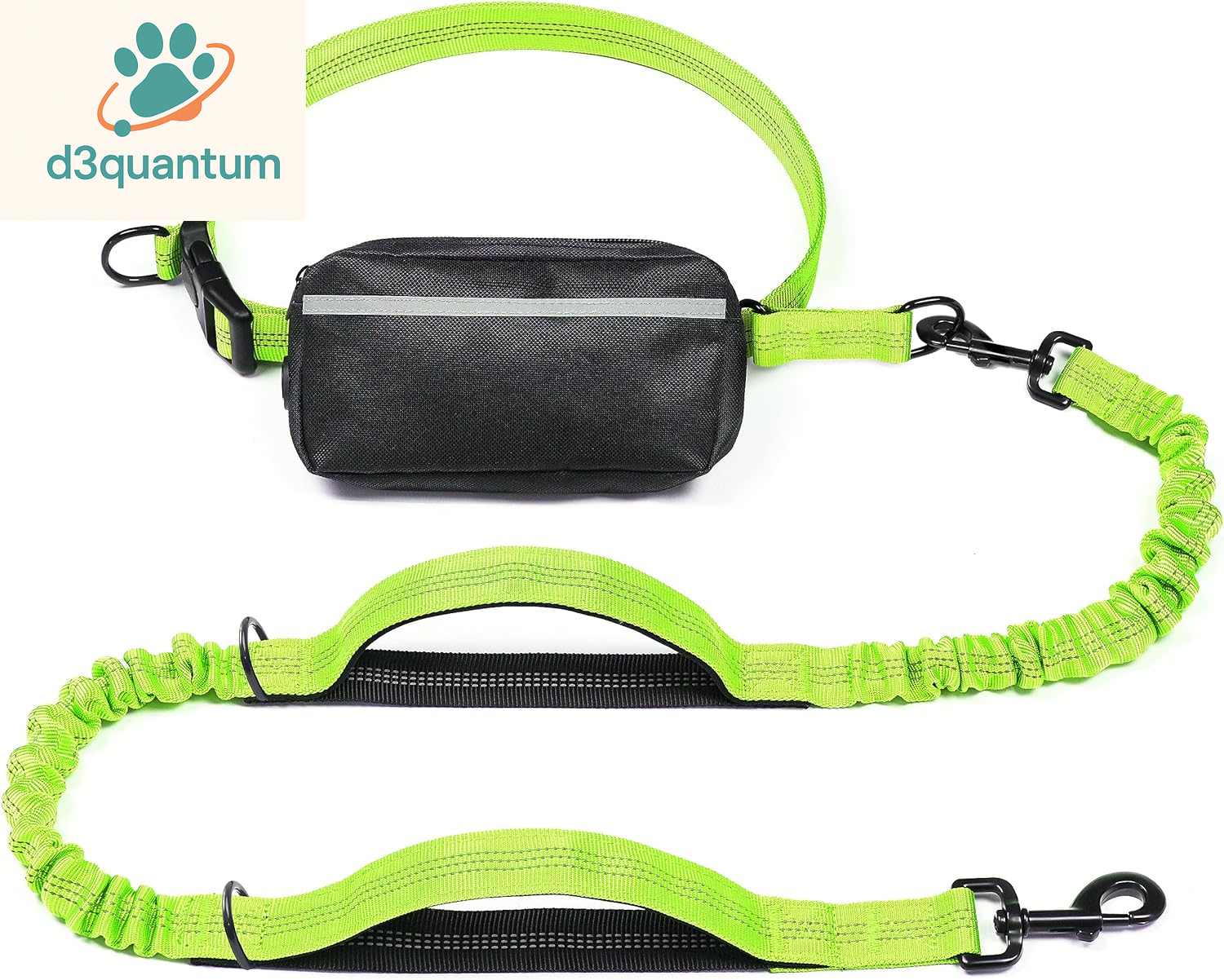 Iyoshop Hands-Free Dog Leash with Zipper Pouch, Dual Padded Handles, and Durable Bungee for Walking, Jogging, and Running (Medium, 8-25 lbs, Black)