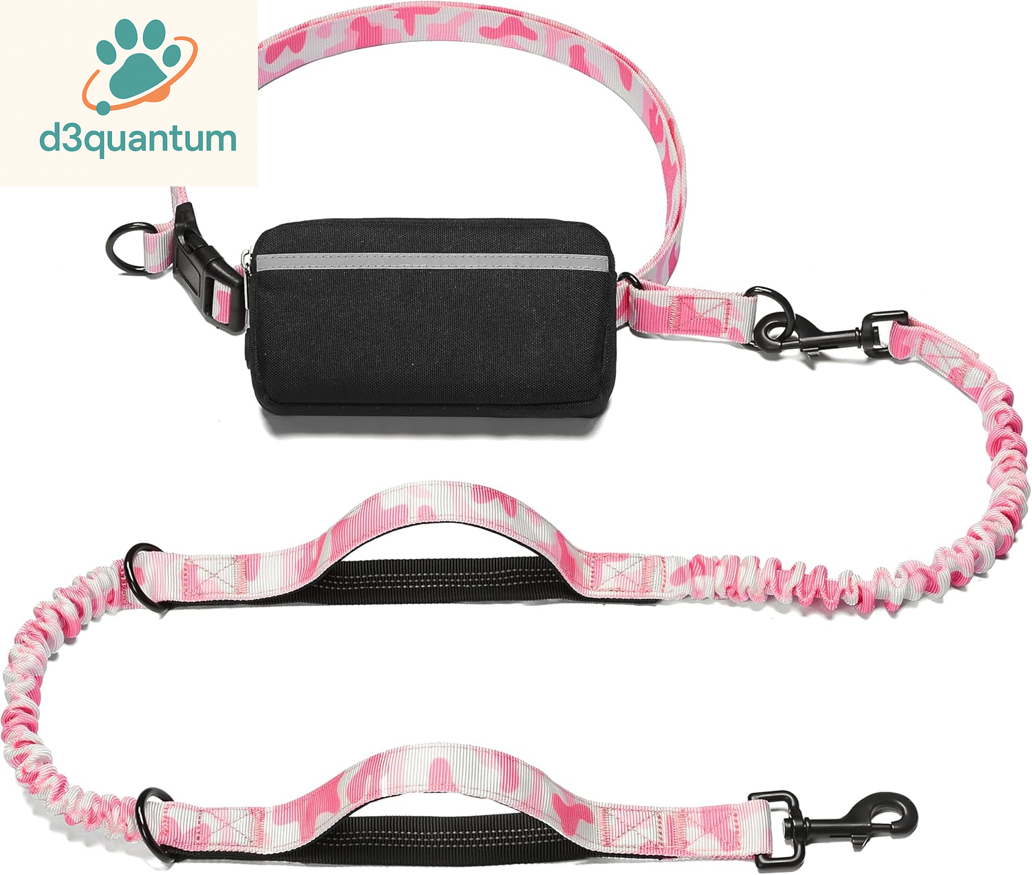 Iyoshop Hands-Free Dog Leash with Zipper Pouch, Dual Padded Handles, and Durable Bungee for Walking, Jogging, and Running (Medium, 8-25 lbs, Black)