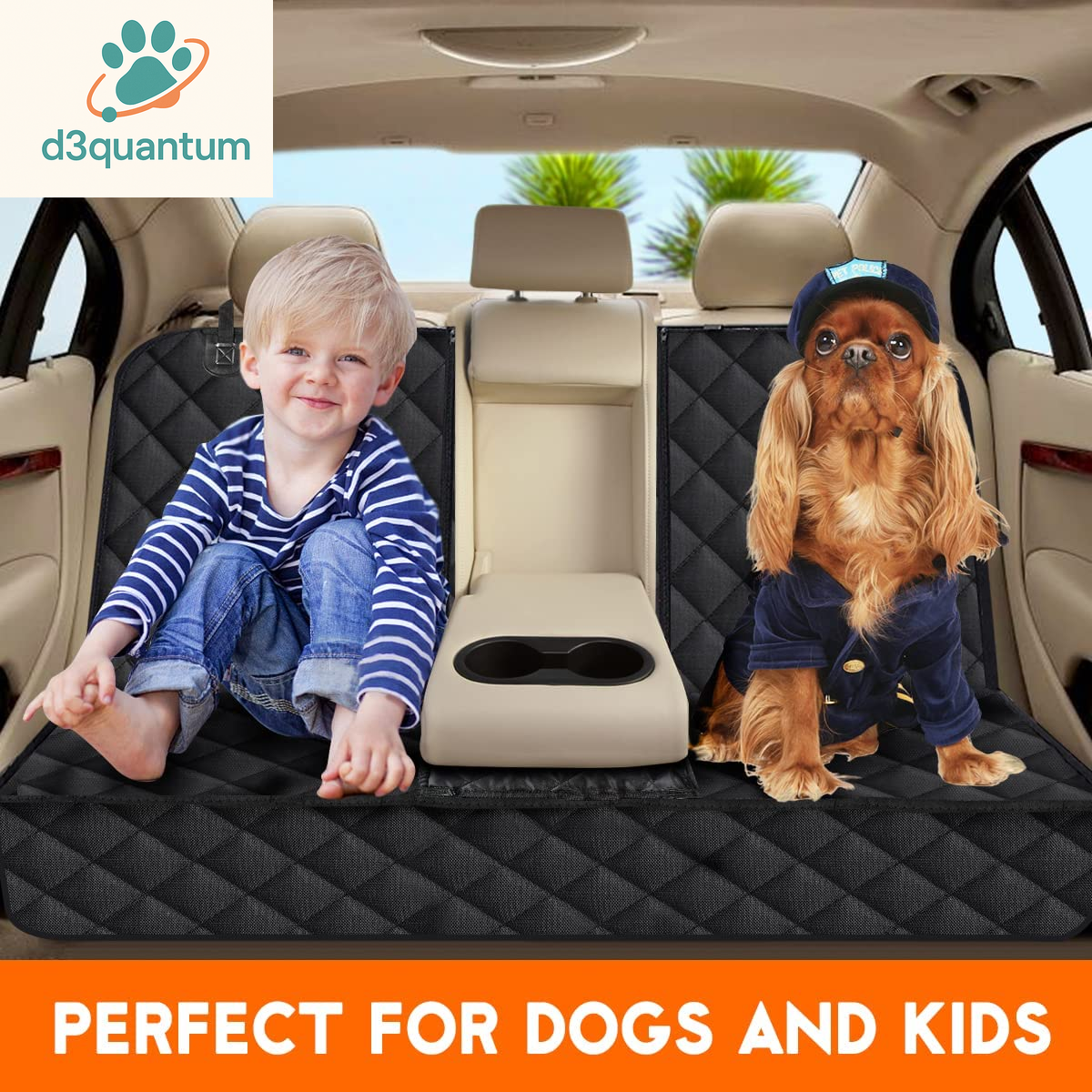 Dog Car Seat Cover, Back Seat Cover for Dogs Pet Car Seat Protector Waterproof Bench Car Seat Cover, Non-Slip Reat Seat Cover Fits Middle Armrest for Most Cars Trucks Suvs - Black