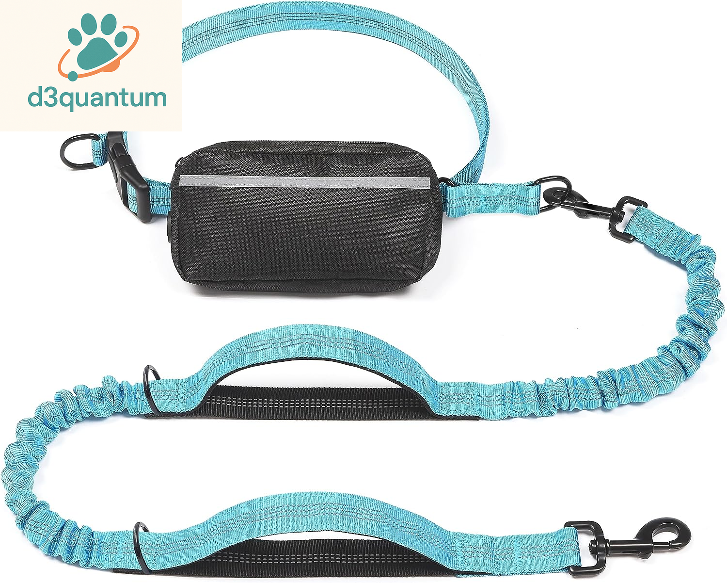 Iyoshop Hands-Free Dog Leash with Zipper Pouch, Dual Padded Handles, and Durable Bungee for Walking, Jogging, and Running (Medium, 8-25 lbs, Black)