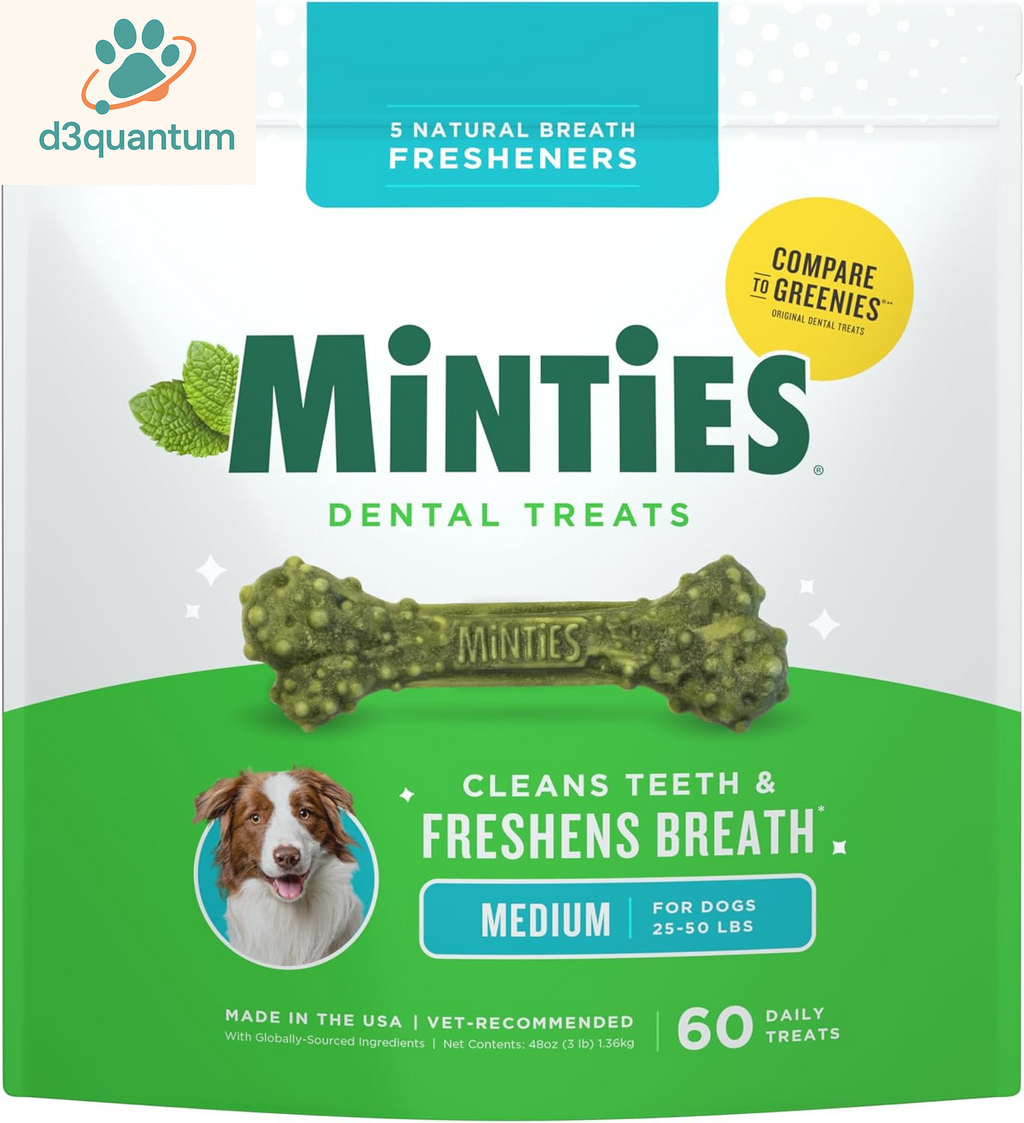 Minties Dental Chews for Small Dogs, 40 Count - Veterinarian-Recommended Mint-Flavored Treats for Dogs Weighing 5-24 lbs, Promotes Oral Hygiene by Reducing Plaque, Tartar, and Bad Breath