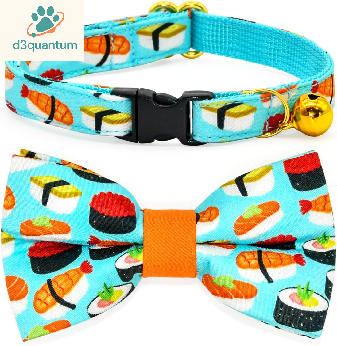 Sushi-Themed Breakaway Safety Collar and Bowtie Set for Kittens - Ideal for Weddings and Birthdays
