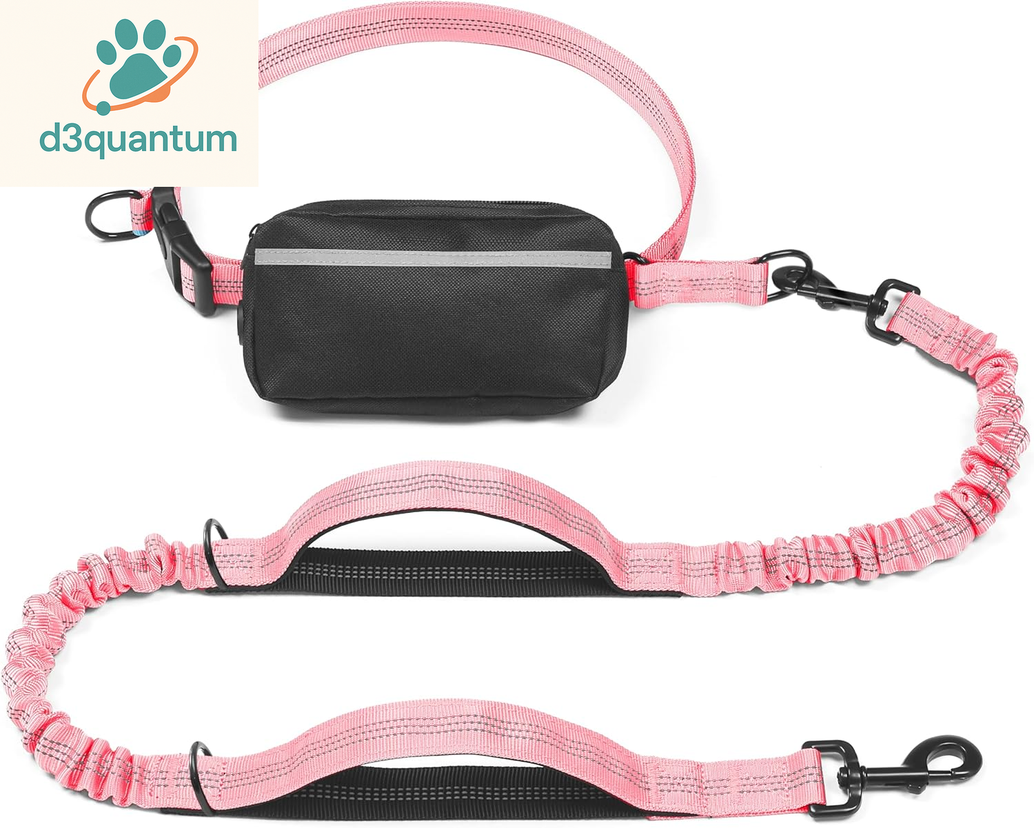 Iyoshop Hands-Free Dog Leash with Zipper Pouch, Dual Padded Handles, and Durable Bungee for Walking, Jogging, and Running (Medium, 8-25 lbs, Black)