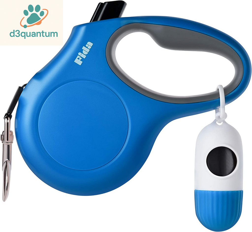 Fida Retractable Dog Leash with Dispenser and Poop Bags, 10 Ft Pet Walking Leash for X-Small Dog or Cat up to 18 Lbs, Anti-Slip Handle, Tangle Free, Reflective Nylon Tape (XS, White)